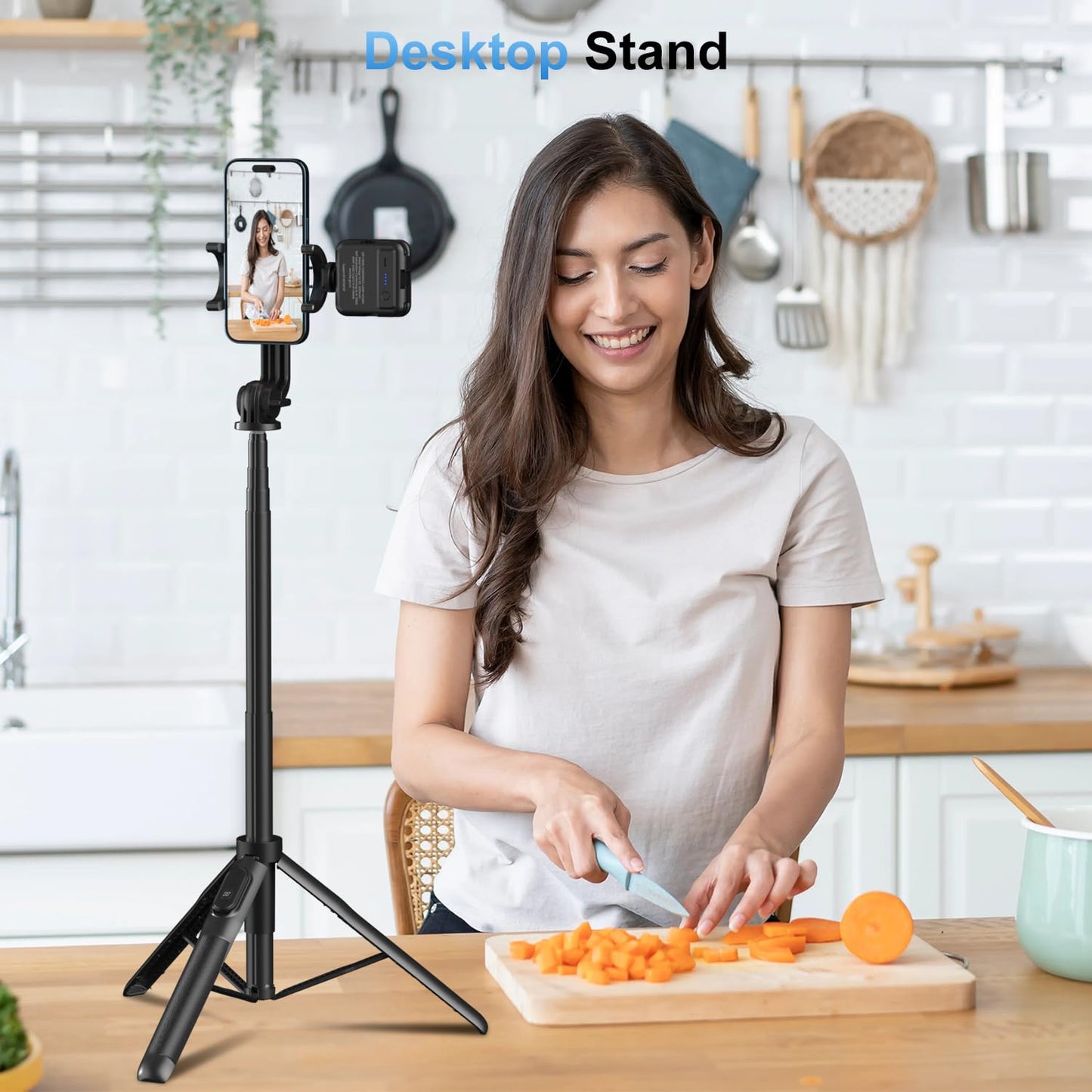 Mobilife 64" Multi-Function Selfie Stick Tripod Long Selfie Stick for iPhone&Android Multiple Mount for Camera Gopro Fill Light Aluminum Portable Mobile Tripod with Bluetooth Remote,Black