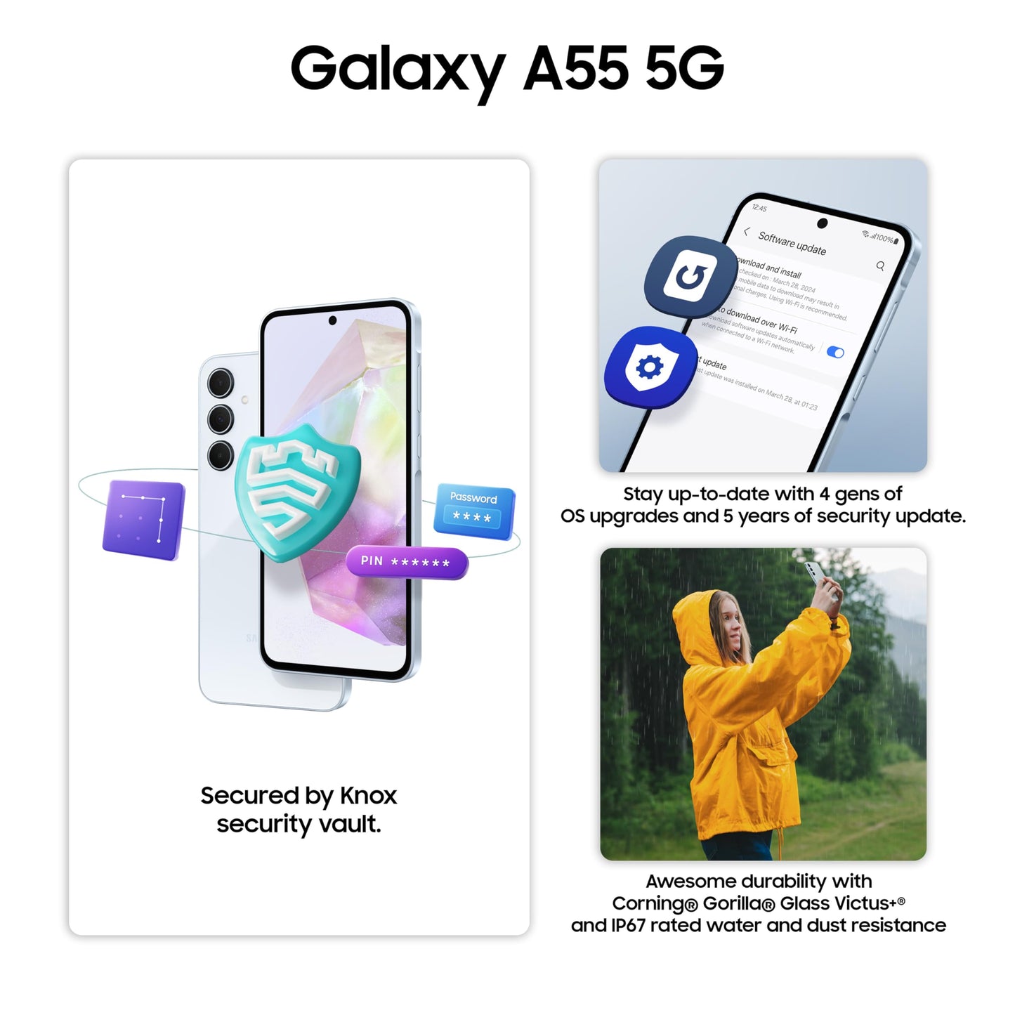 Samsung Galaxy A55 5G (Awesome Navy, 8GB RAM, 128GB Storage) | Metal Frame | 50 MP Main Camera (OIS) | Nightography | IP67 | Corning Gorilla Glass Victus+ | sAMOLED with Vision Booster