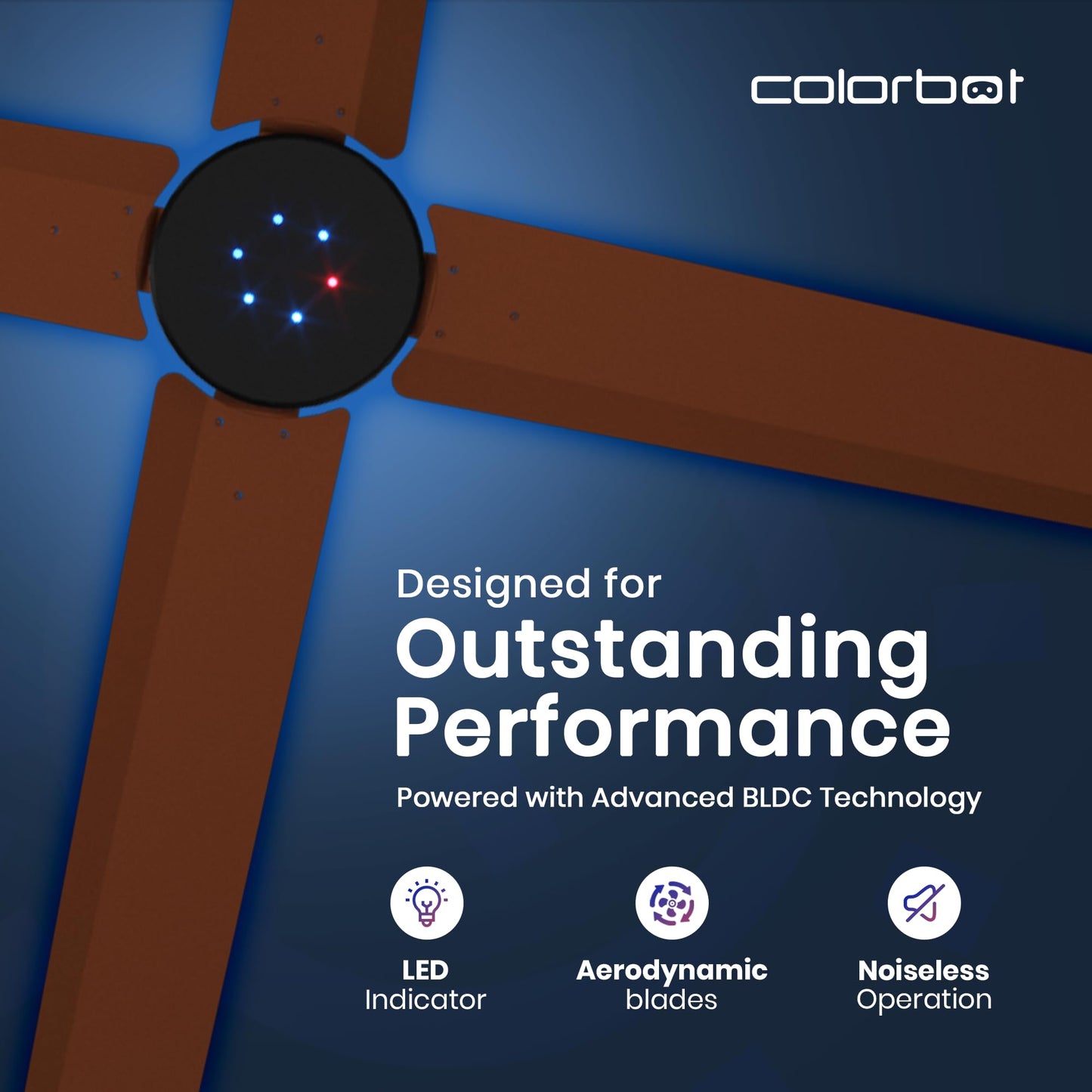 Colorbot Stella Quad 1200 mm BEE 5 Star Rated BLDC Ceiling Fans with Remote | 4 Blade | Designer Fans | High Speed | Power Saver | 100% Copper Winding | Noiseless | 2+2 Year Warranty (Cocoa Brown)
