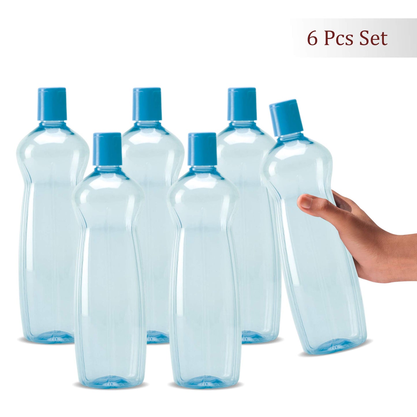 MILTON Pacific Pack of 6 Water Bottles, 1 Litre Each, Reusable Plastic Fridge Bottle Set, BPA Free and Leak Proof Bottles for Travel, Work, Blue