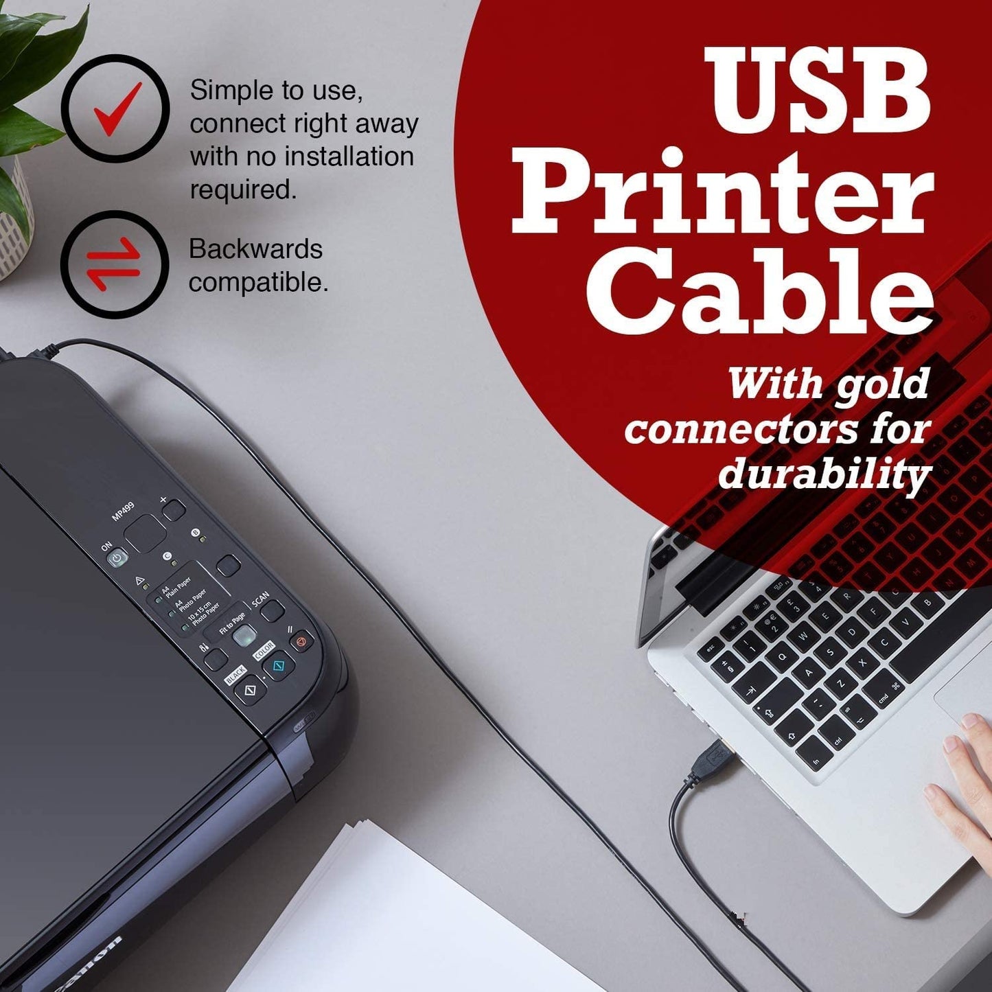 rts High Speed USB 2.0 (1.5 Meter) Printer Cable USB Scanner Cable A Male to B Male Compatible with Printers, Scanner for Canon, Brother, Dell, Epson, HP, Samsung, Lexmark, Panasonic 2 Year Warranty