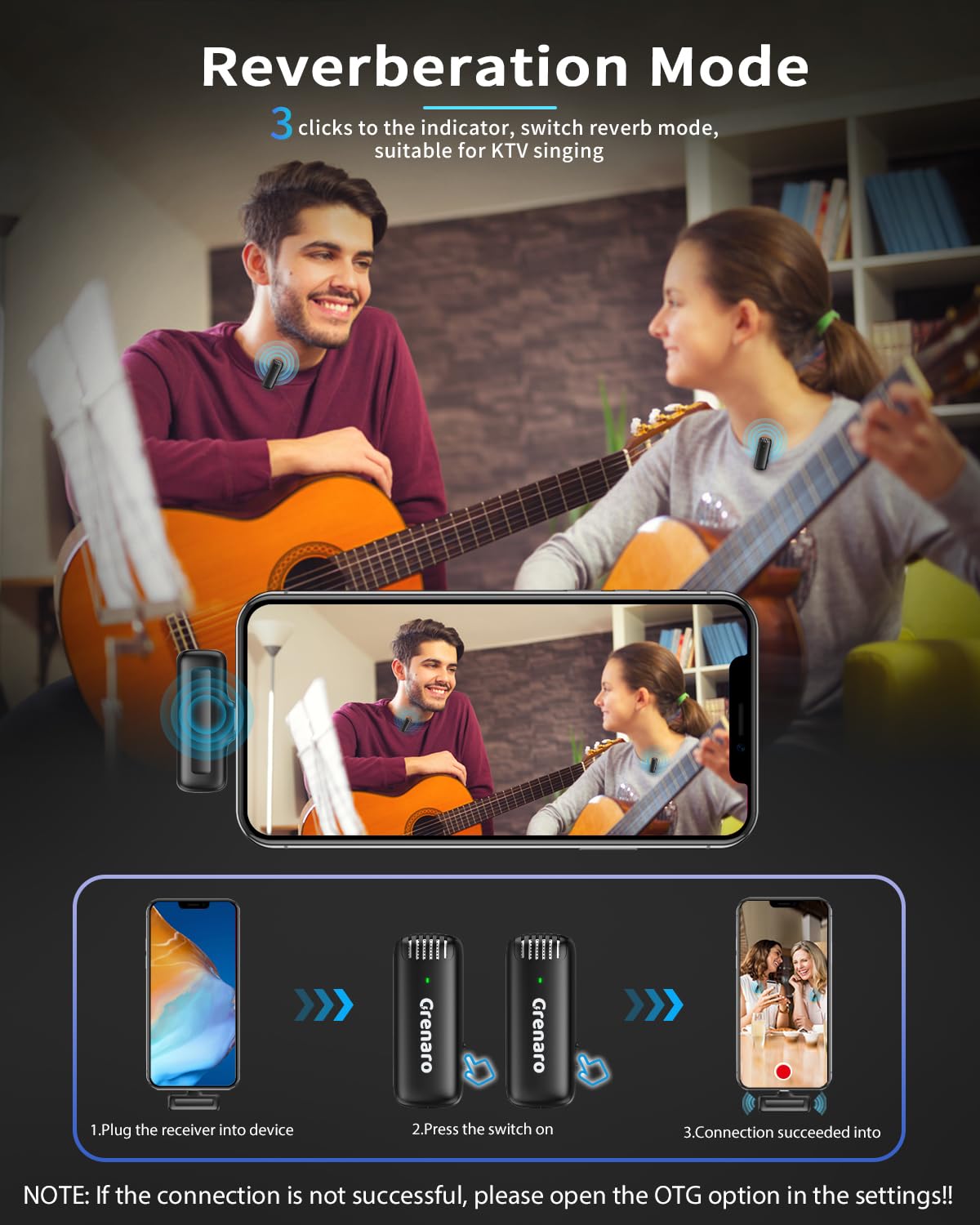 GRENARO J13 Wireless Microphone, Noise Reduction Lapel Mic with Charging Case, Wireless Mic for Video Recording, YouTube, Facebook, Support System for Type C & iPhone (Dual Channel Universal Version)