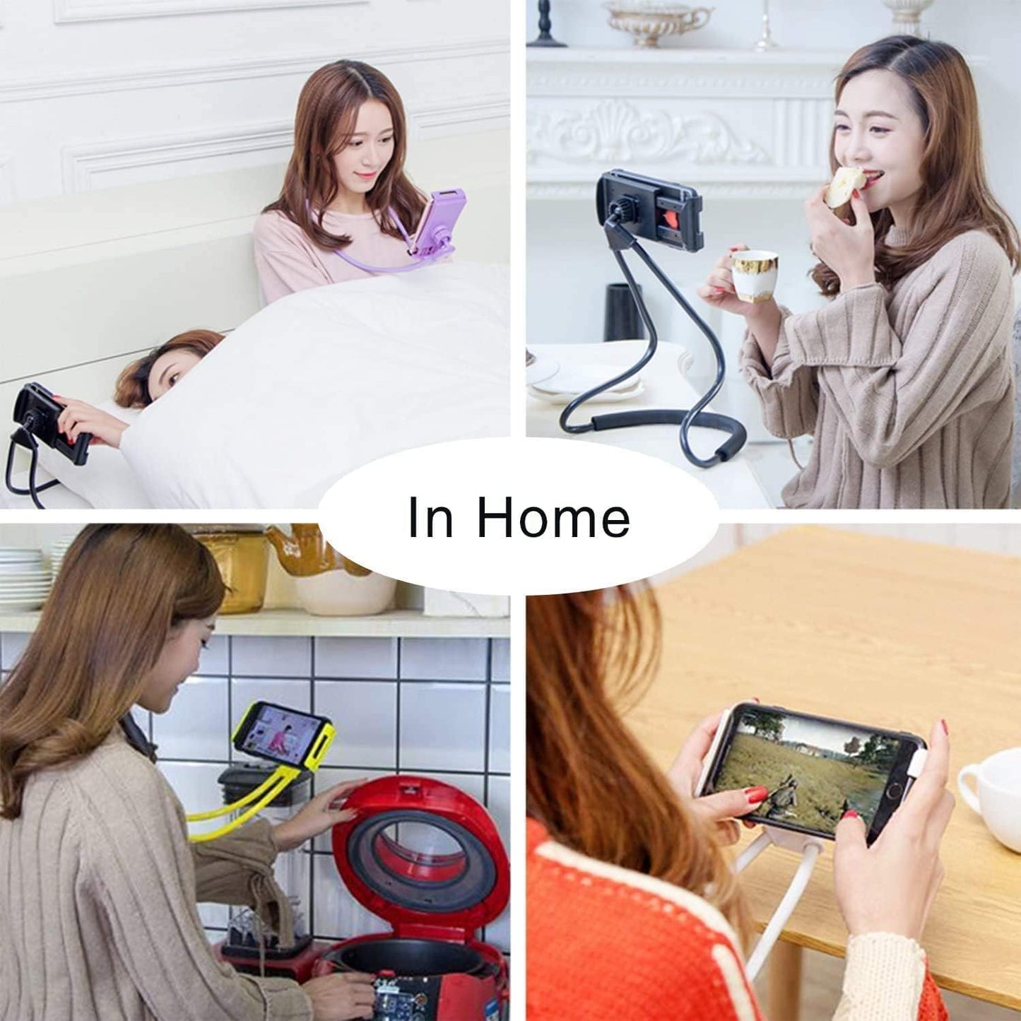Sounce Lazy Neck Phone Holder Neck Hanging Mobile Cell Phone Stand 360 Rotating Flexible Long Arms Stand Clip Holder Compatibl with 4-7 Inches Smatphones - Black