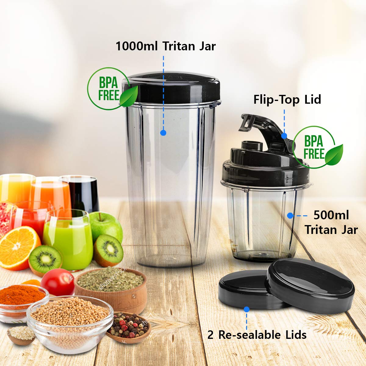 AGARO Marvel Nutri Blender, BPA Free 2 Tritan Jars, 1000W, 100% Copper Motor, 2 Speed Modes with Pulse, Detachable Base, Stainless Steel Blades, Blend, Mix, Grind, Smoothie, Juice Maker, Black