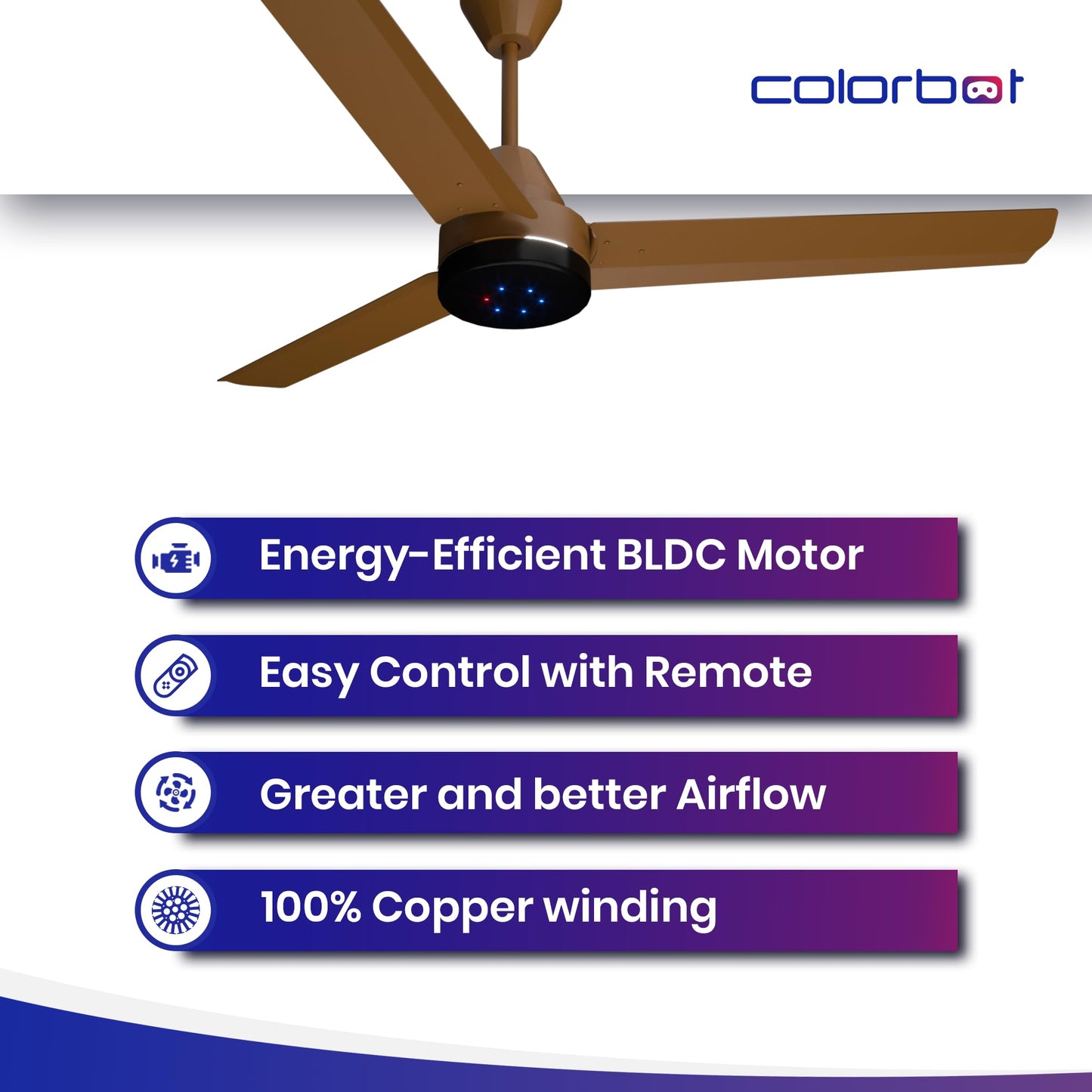 Colorbot Stella 1200 mm BEE 5 Star Rated BLDC Ceiling Fans with Remote Control | High Speed | Power Saver | 100% Copper Winding | Reverse Mode | 2+2 Year Warranty (Caramel Brown)