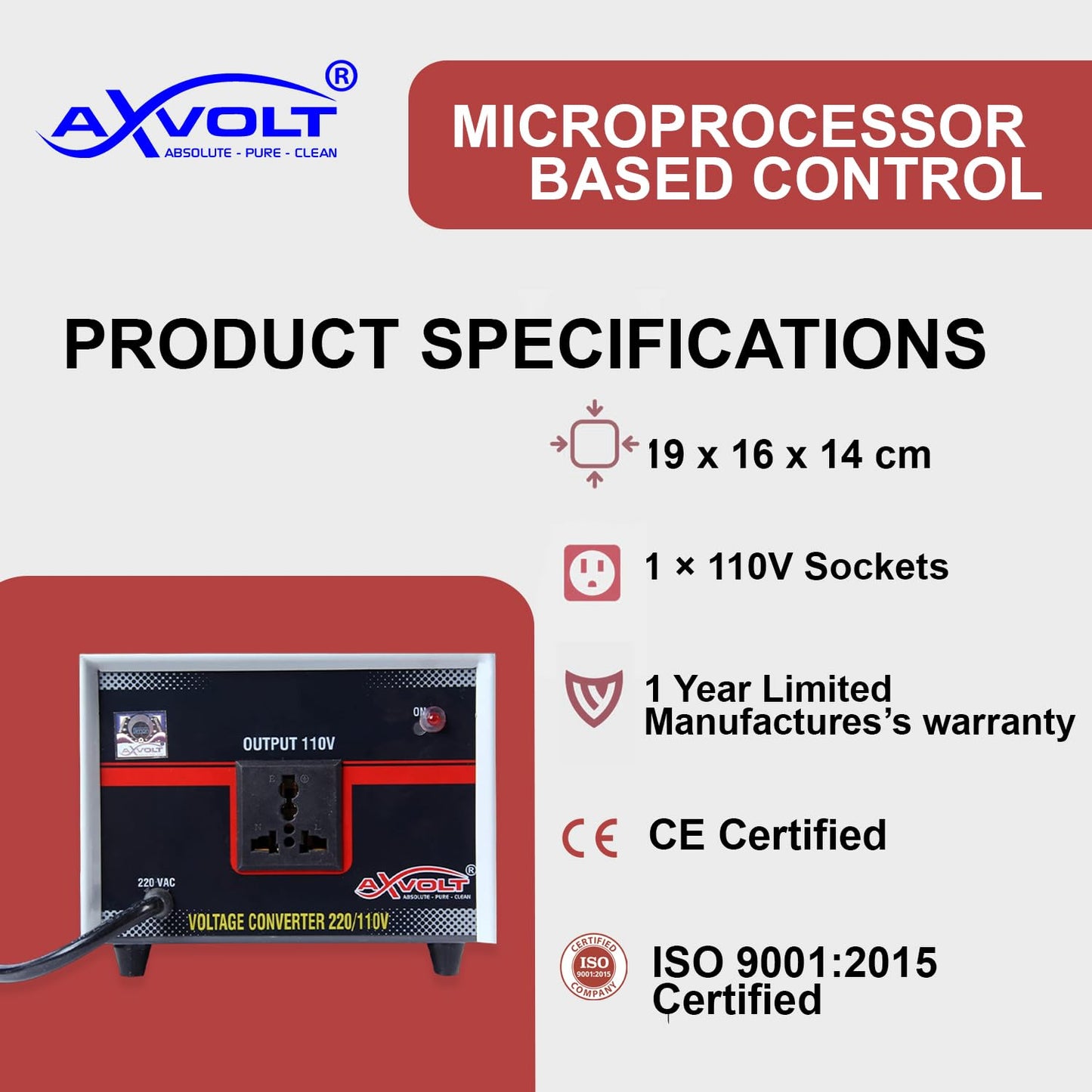 220V to 110V Stepdown Transformer 1000W AXVOLT Crysta Voltage Converter for USA products to be used in India