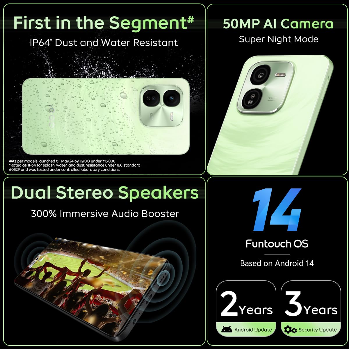 iQOO Z9x 5G (Tornado Green, 4GB RAM, 128GB Storage) | Snapdragon 6 Gen 1 with 560k+ AnTuTu Score | 6000mAh Battery with 7.99mm Slim Design | 44W FlashCharge