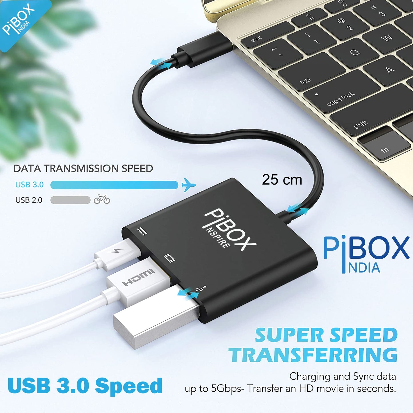 PiBOX India USB C to HDMI Adapter HDCP Support Aluminium Type C USB hub 3.1 to HDMI 4K/USB 3.0/USB C 3 in 1 Converter Cable Charging Port Adapter Cable for MacBook; Samsung Galaxy Note DEX (Grey)