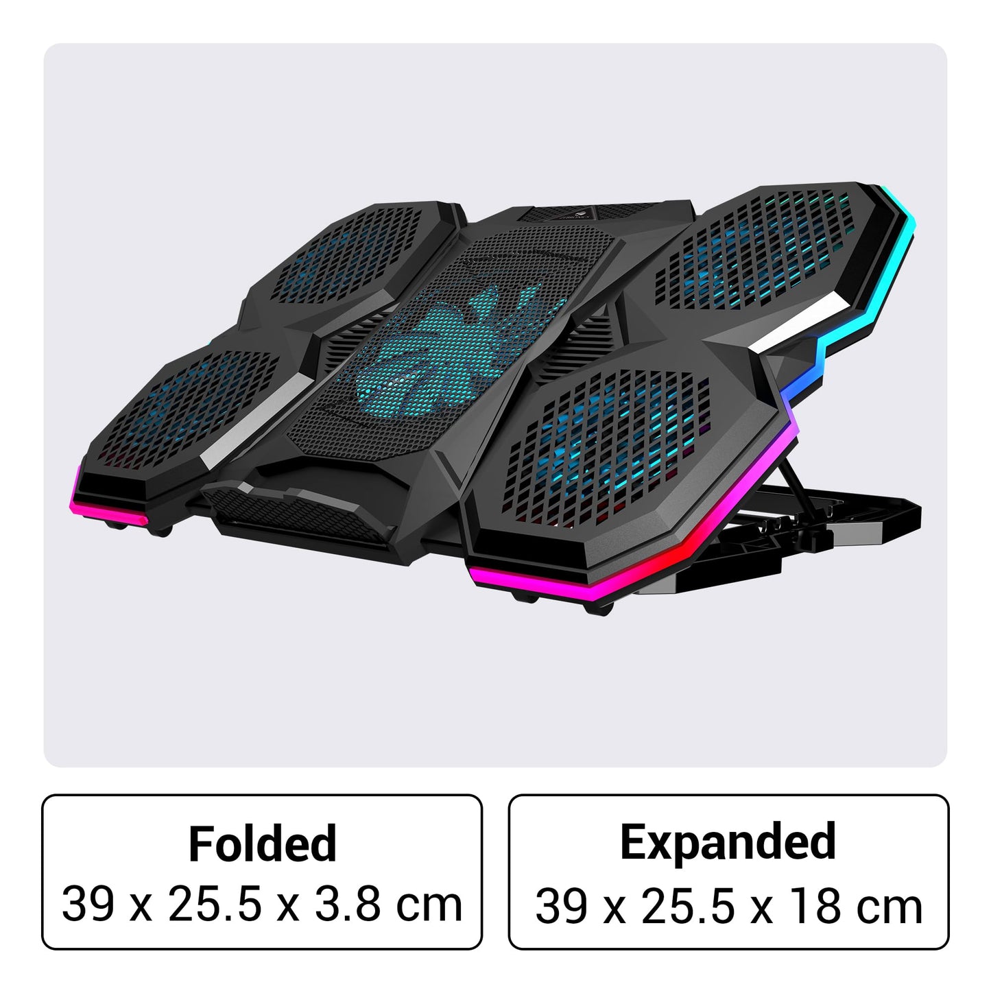 ZEBRONICS NC8000 Laptop Cooling Pad, Upto 17 inch, 5 Fans, 5 Level Adjustable, Speed Control, 10 RGB Modes, USB Port, Mobile Holder