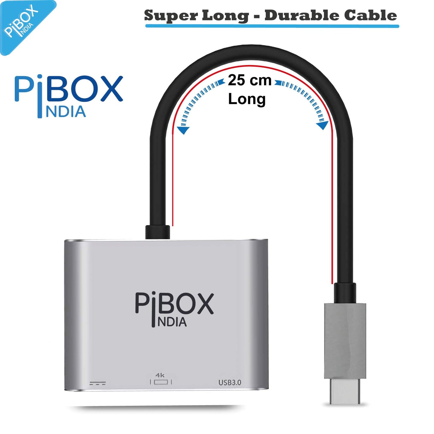 PiBOX India USB C to HDMI Adapter HDCP Support Aluminium Type C USB hub 3.1 to HDMI 4K/USB 3.0/USB C 3 in 1 Converter Cable Charging Port Adapter Cable for MacBook; Samsung Galaxy Note DEX (Grey)