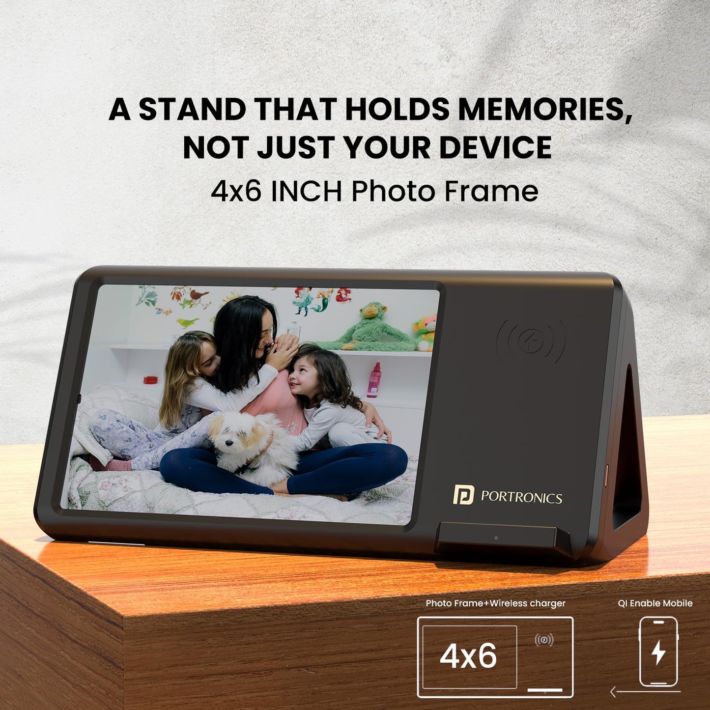 Portronics Freedom 5 Provides Double Utility- a 15W Wireless Charger for Your iPhone (12 & Above Series) and a Photo Frame to Preserve Your Timeless Memories(Black)
