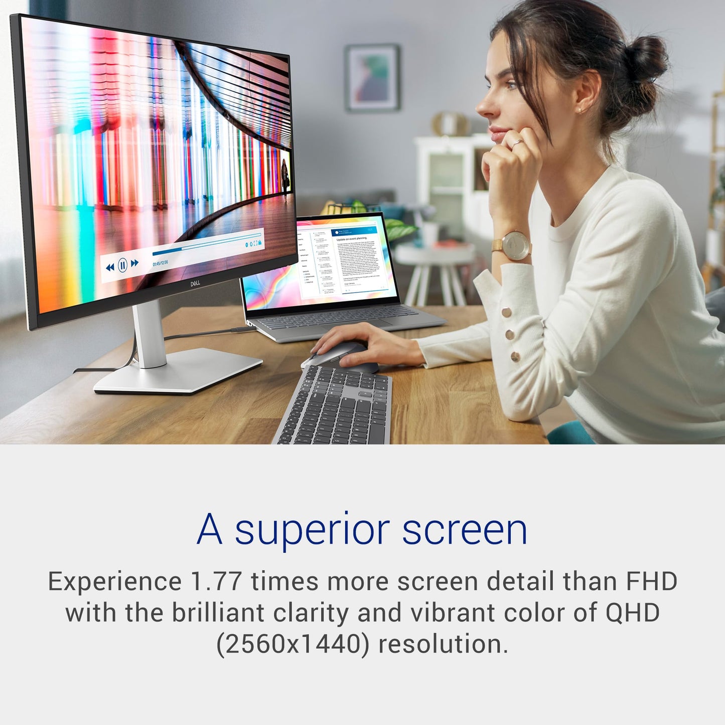Dell 27"(68.58 cm) S2722DC, QHD Monitor, Built in Dual Speakers & USB-C Hub, IPS Panel, Refresh Rate:75Hz, ResponseTime:4ms, Colour Gamut: 99% sRGB, Ports: 1xHDMI, 1xUSB-C, 2xUSB 3.2, 1xAudio Line Out