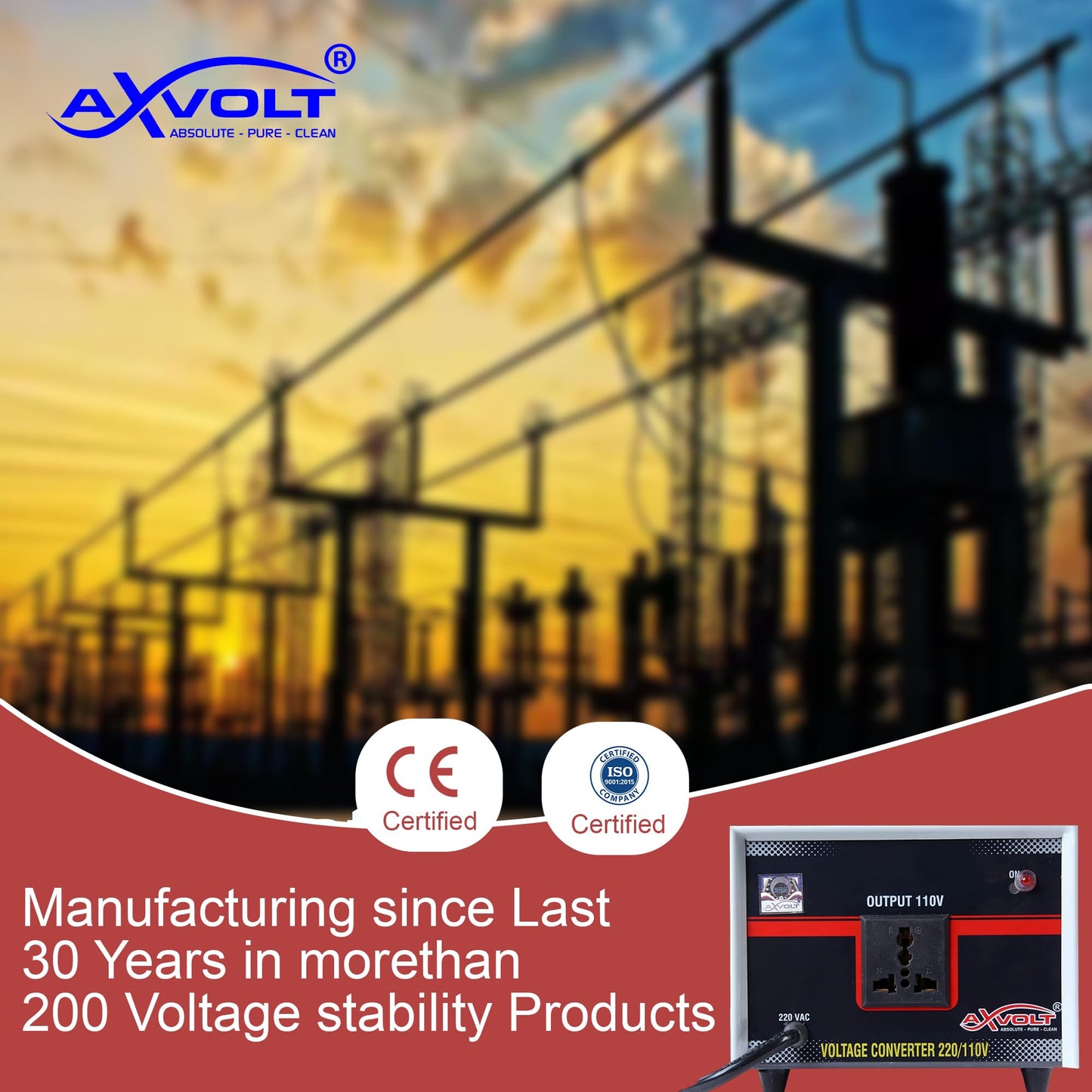 220V to 110V Stepdown Transformer 1000W AXVOLT Crysta Voltage Converter for USA products to be used in India