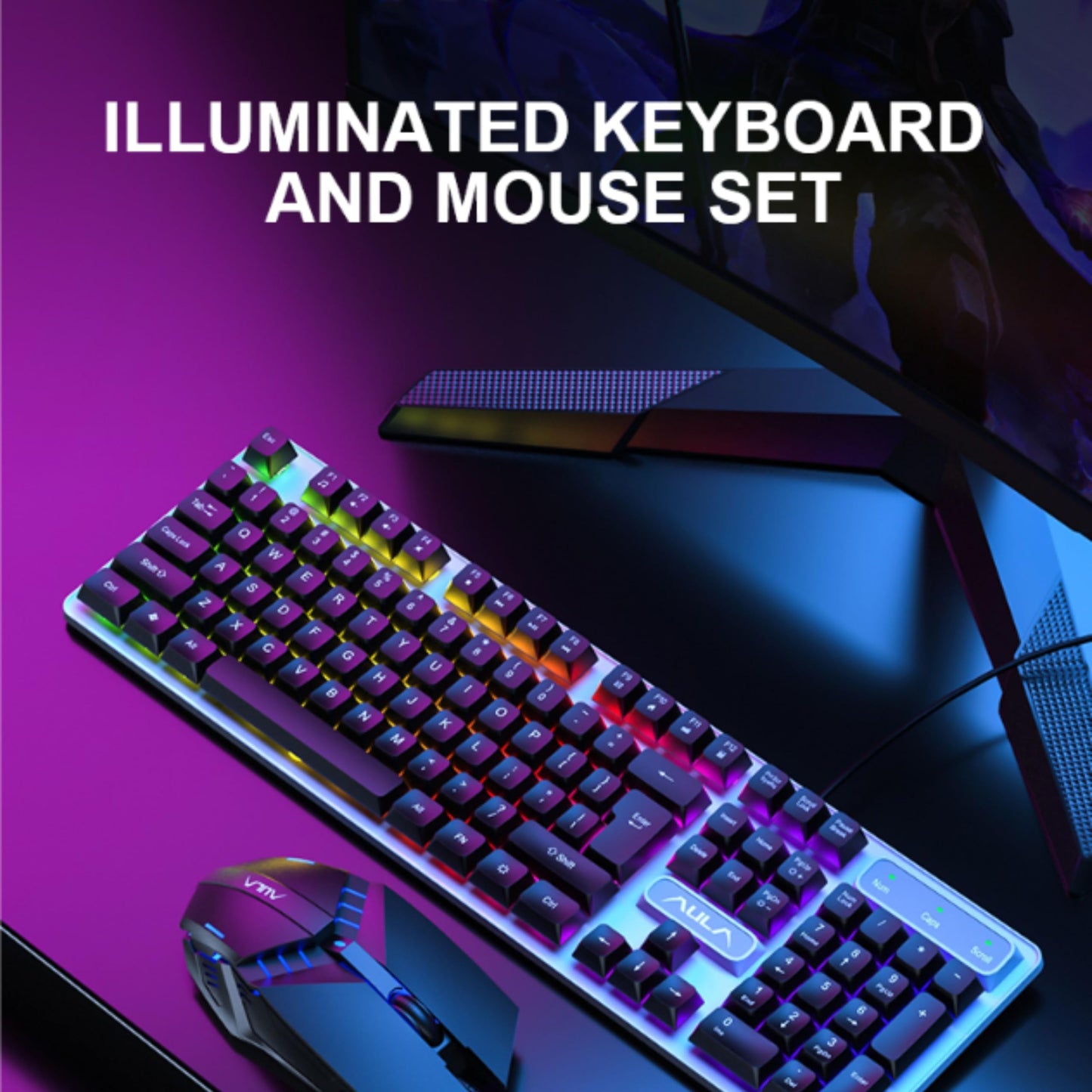 Aula F3061 Anti-ghosting, Gaming Keyboard & Mouse Combo, Wired Backlit Rainbow LED Keyboard & 3200 DPI Gaming Mouse for PC/Laptop (Black)
