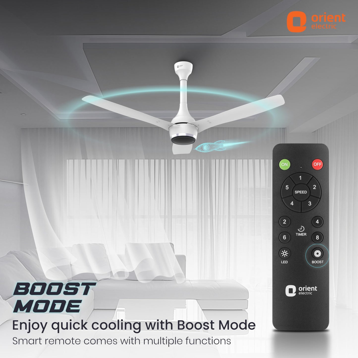 Orient Electric Newly Launched 1200 mm Aeon BLDC PRO, Anti-Dust Designer Ceiling fan with Remote & 5 yrs Warranty by Orient, Boost mode for Quick Cooling & High Air Delivery - Pixel White