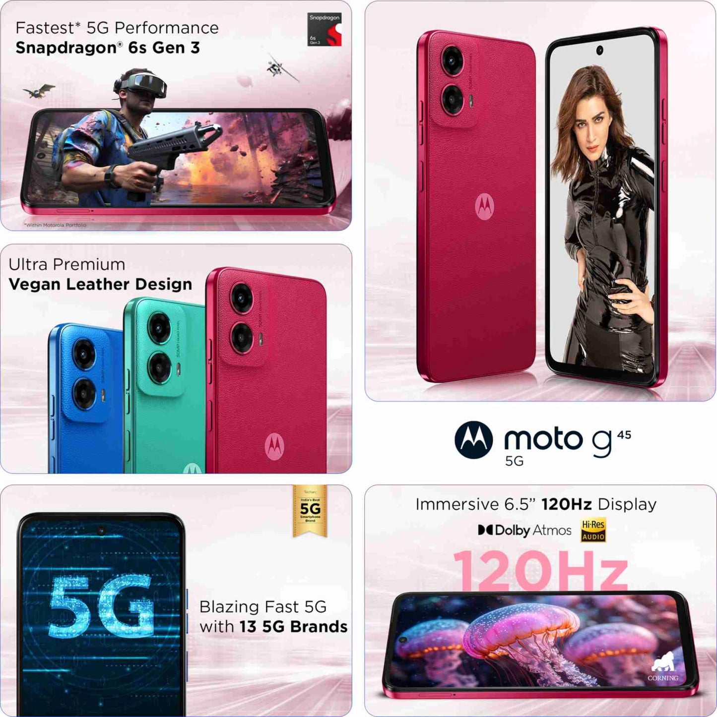 Motorola G45 5G (Viva Magenta, 4GB RAM, 128GB Storage)