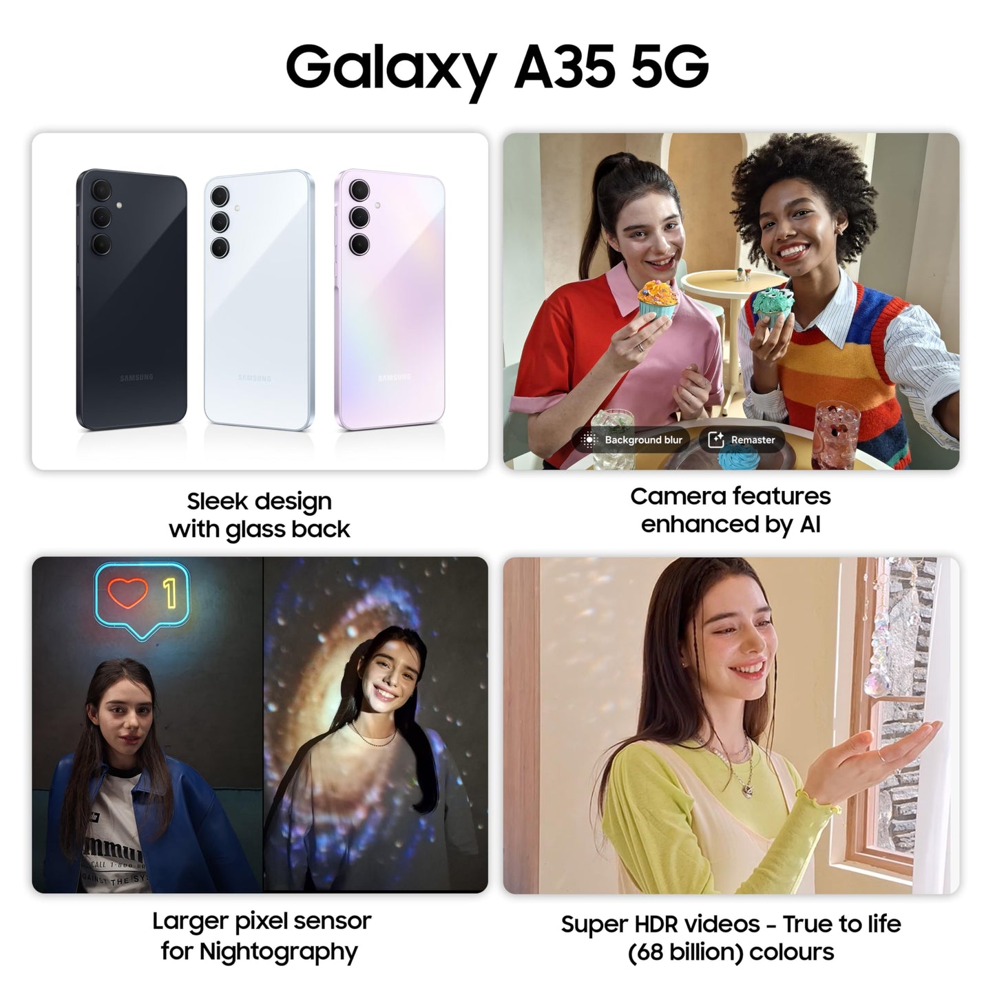 Samsung Galaxy A35 5G (Awesome Navy, 8GB RAM, 256GB Storage) | Premium Glass Back | 50 MP Main Camera (OIS) | Nightography | IP67 | Corning Gorilla Glass Victus+ | sAMOLED with Vision Booster