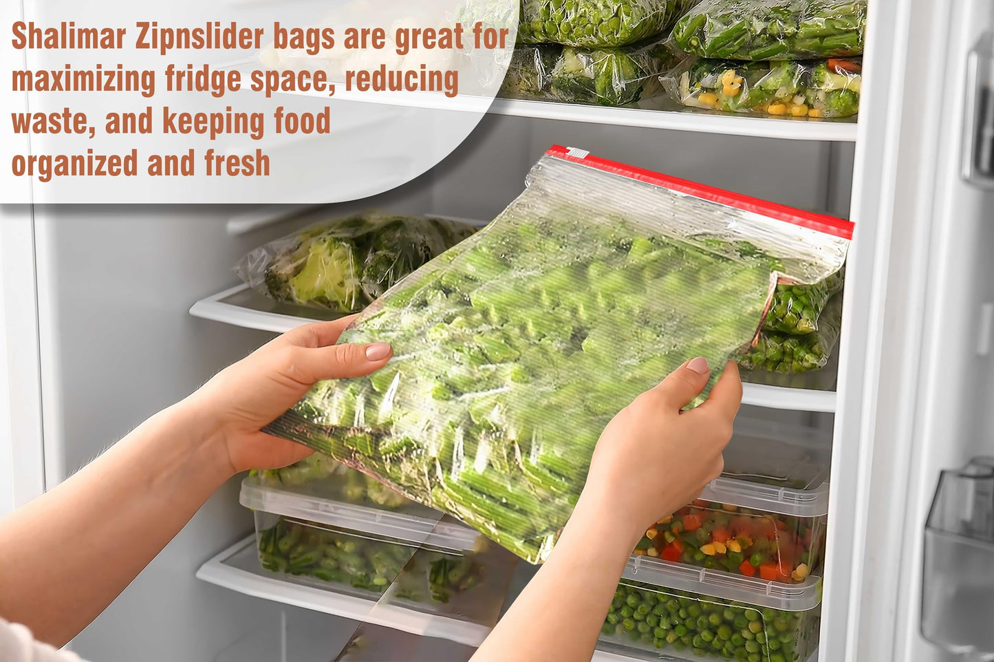 Shalimar Zip 'N' Slider Bag Size Large (30.5 cm X 35 cm) Zip Lock/Vegetable/Fridge/MultiPurpose Storage Bag Pack of - 1 (15 Bags) Reusable and Reclosable with Slider Lock