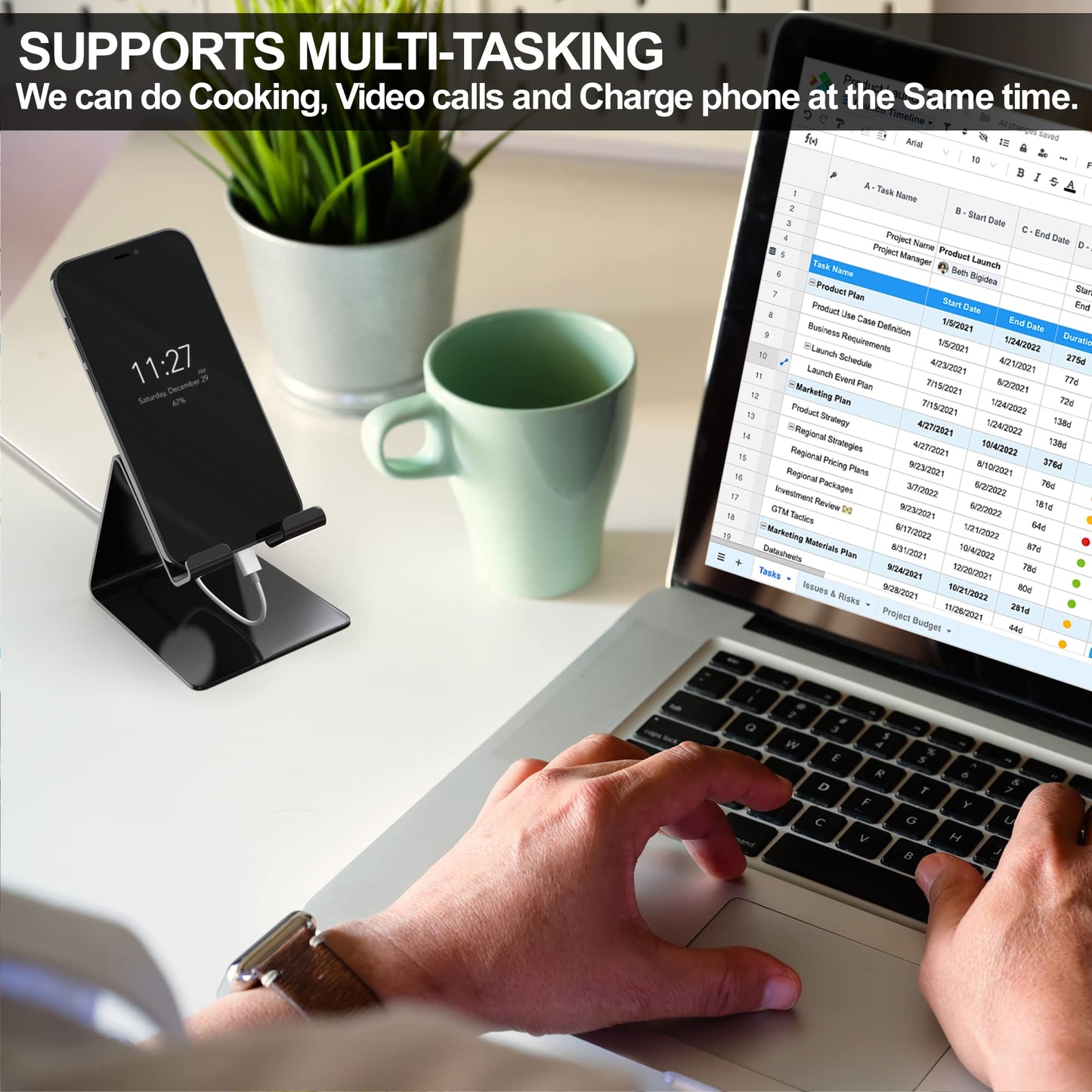 Elv Mobile Phone Tabletop Holder for Phones and Tablets - Black