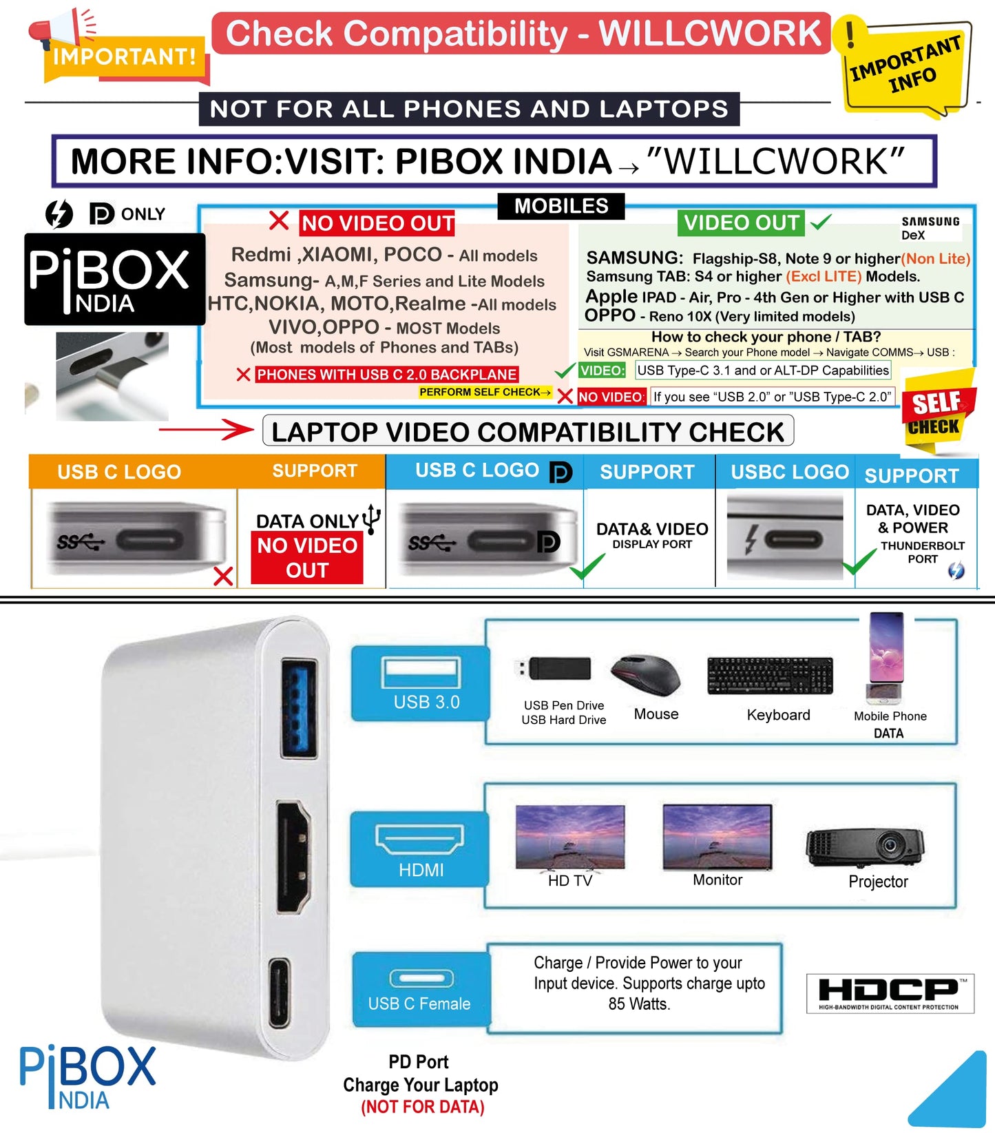PiBOX India USB C to HDMI Adapter HDCP Support Aluminium Type C USB hub 3.1 to HDMI 4K/USB 3.0/USB C 3 in 1 Converter Cable Charging Port Adapter Cable for MacBook; Samsung Galaxy Note DEX (Grey)