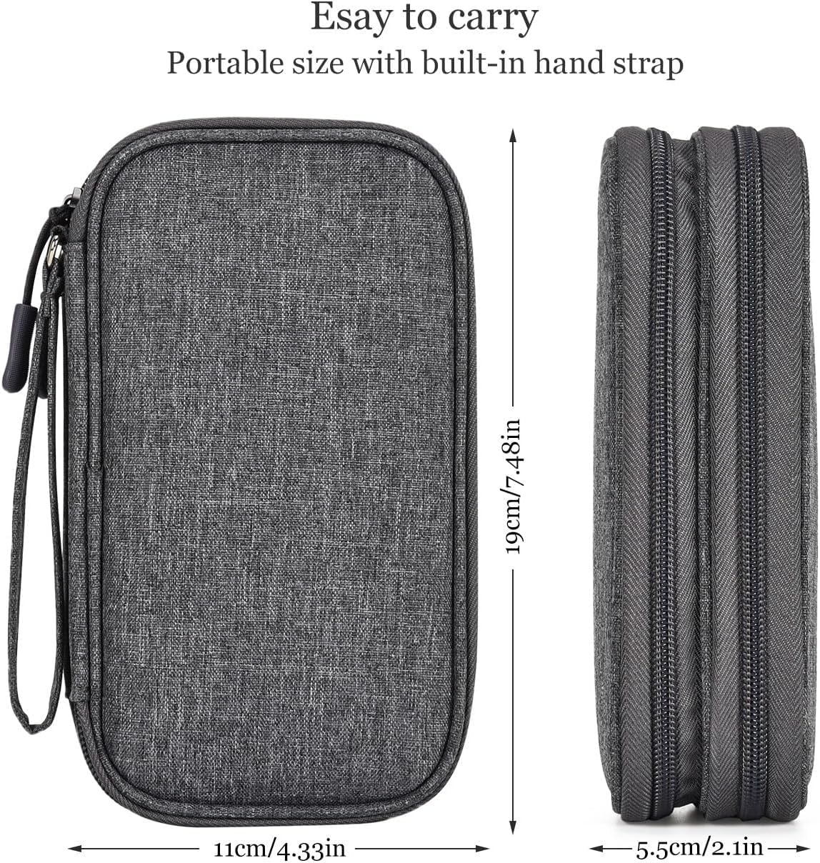 SaleOn 8.3x5 inch Portable Storage Organizer Bag for USB Cable, Earphone, Power Bank, Mobile Charger, Hard Disk & Digital Gadgets with Mesh Pockets, Dual Zippers & Elastic Loops, Inside Color May Vary