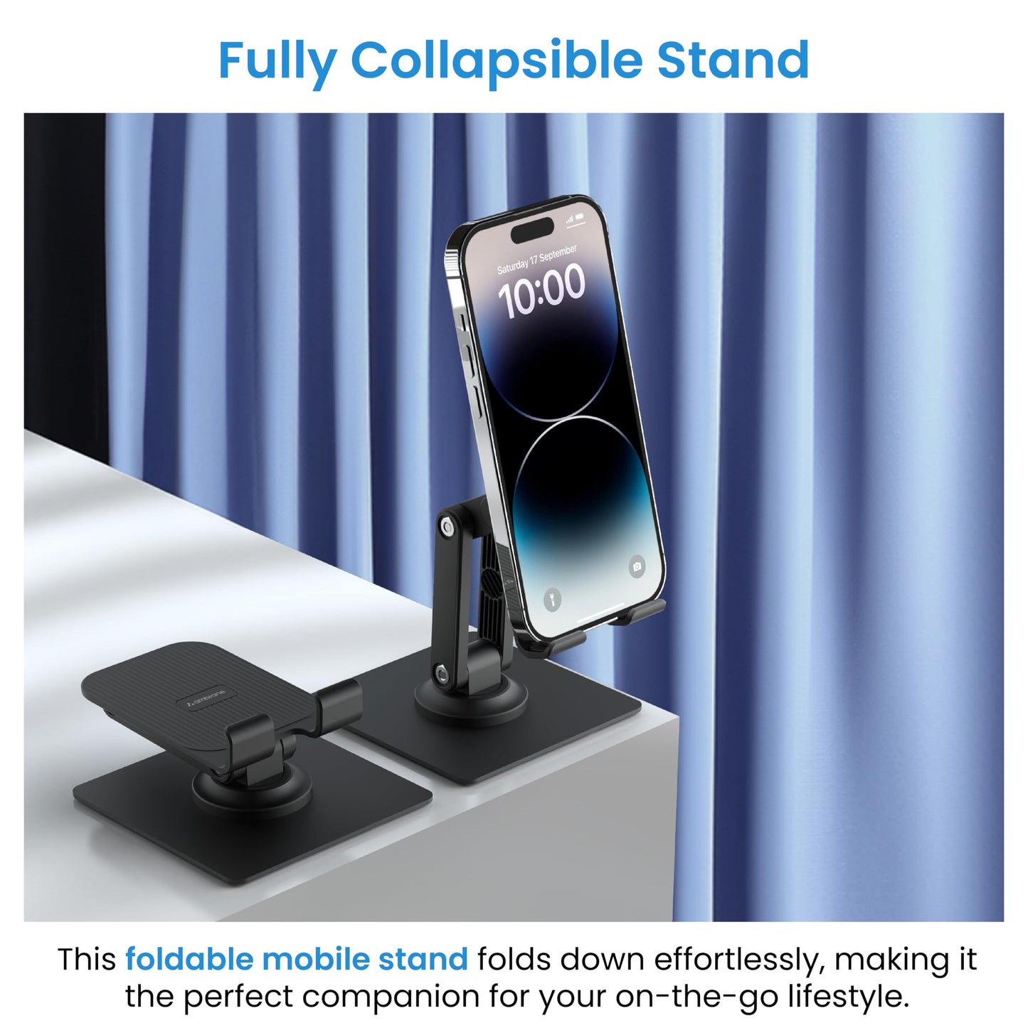 Ambrane 360° Rotation, Foldable Design Mobile Stand with Stable Metalic Round Base, Multiple Height & Angle adjustments Compatible with Smartphones, Tablets, Kindles & iPad (Twistand 360, Black)