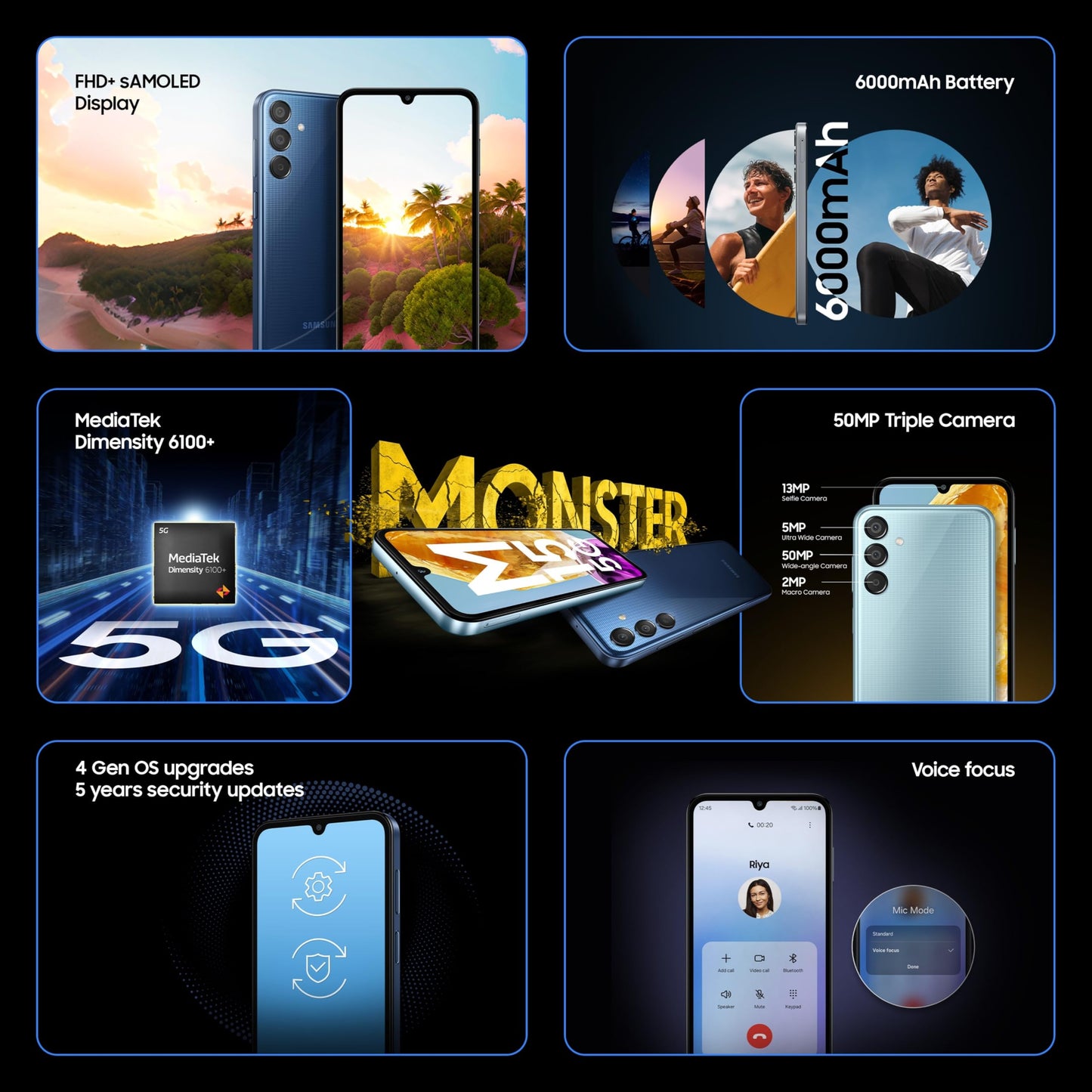 Samsung Galaxy M15 5G Prime Edition (Celestial Blue,8GB RAM,128GB Storage)| Super AMOLED Display| 50MP Triple Cam| 6000mAh Battery| MediaTek Dimensity 6100+| 4 Gen. OS Upgrade & 5 Year Security Update
