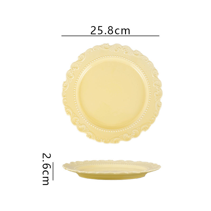 French ins style cream ceramic Western plate lace vintage dessert plate cream cake plate swing plate wholesale