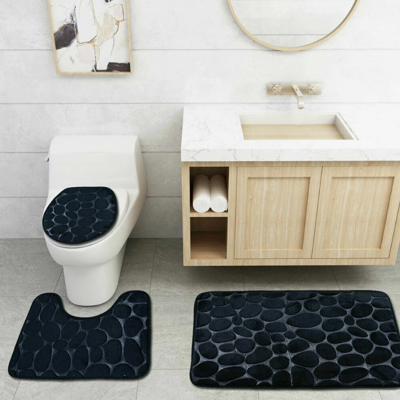 Amazon Pebble Embossed Coral Velvet Floor Mat Two-Piece Set Bathroom Absorbent Sponge Foot Mat Non-Slip Door Mat in Stock