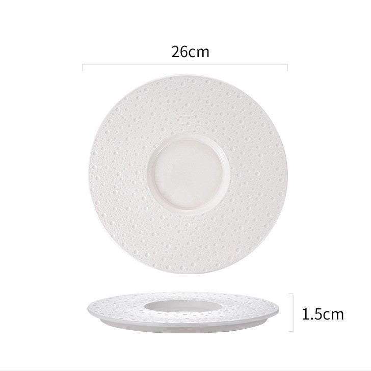 Simple Nordic Style Solid Color Ceramic Western Food Steak Plate High Color Value Mars Pit with Edge Disc Dim Dessert Plate