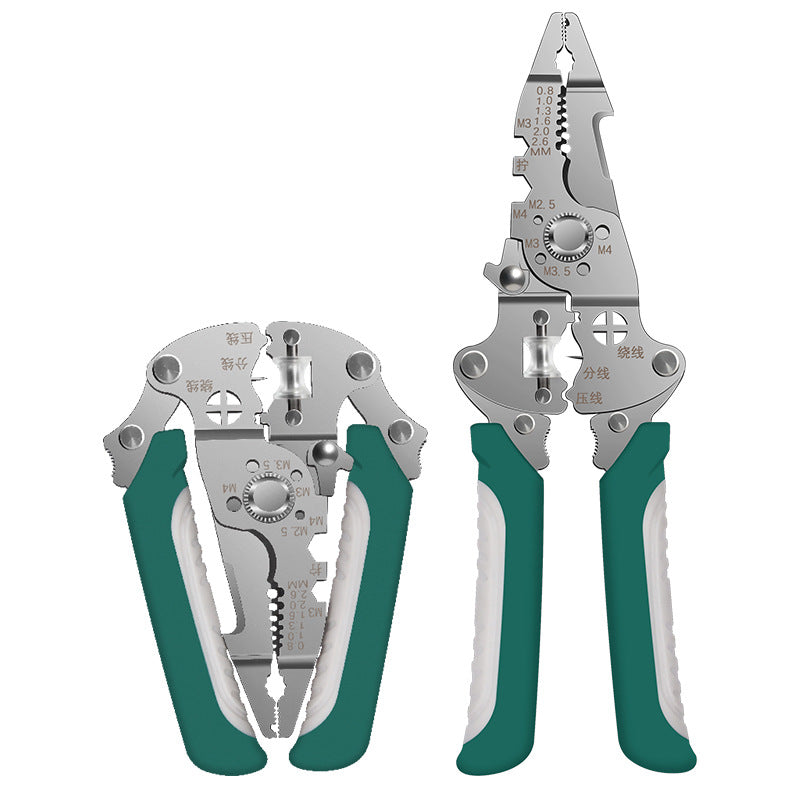 Key Plate Stainless Steel Multifunctional Wire Stripping Pliers Electrician Special Wire Stripping and Winding Manual Peeling Tool