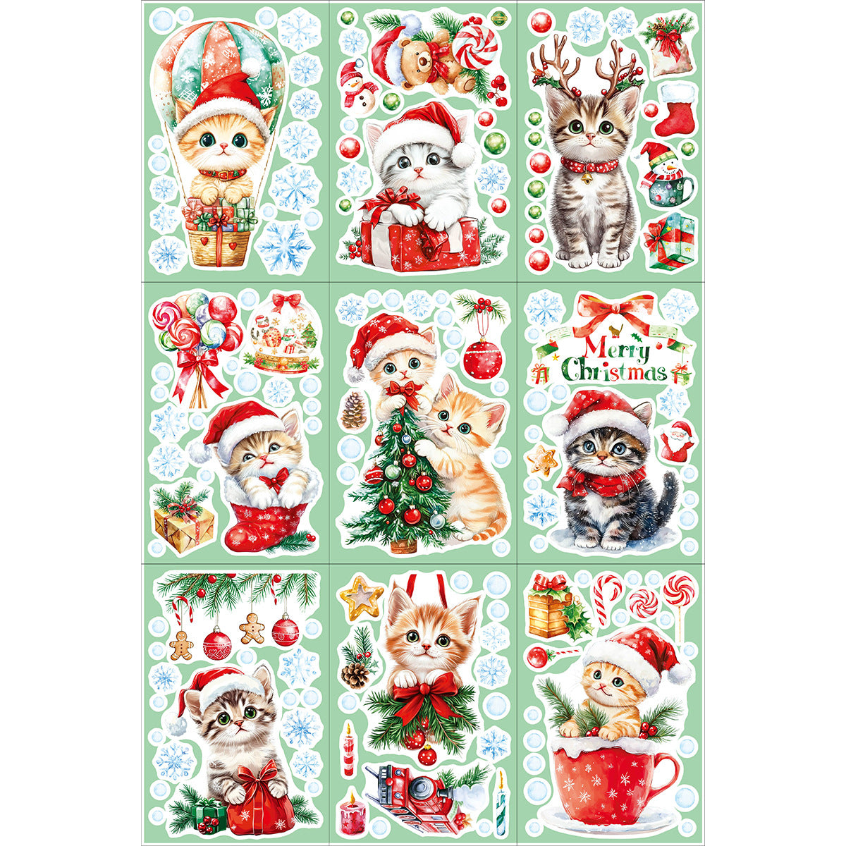 Cross Border Christmas Kitty Christmas Tree Snowflake Glass Electrostatic Sticker Holiday Party Window Decoration Self-Paste