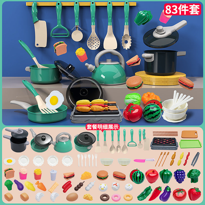 Cross-border simulation kitchenette cooking kitchenware suit fruit cutting music girls play house toys induction cooker cooking