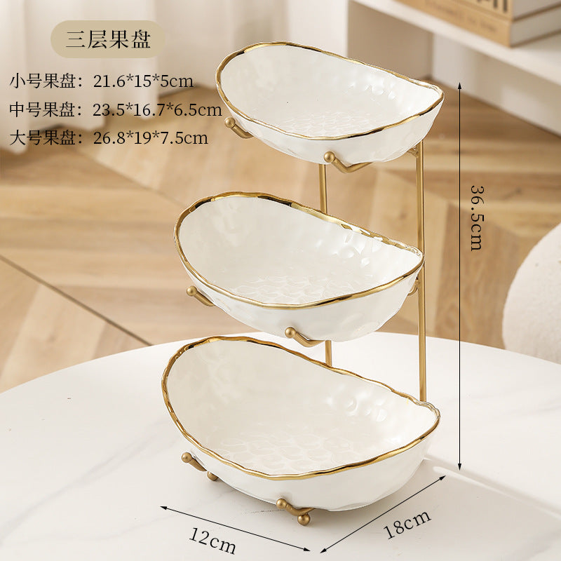 Light Luxury Ceramic Fruit Plate Iron Fruit Basket Double Layer Three Layer Fruit Plate Living Room Household Snack Snack Dried Fruit Plate