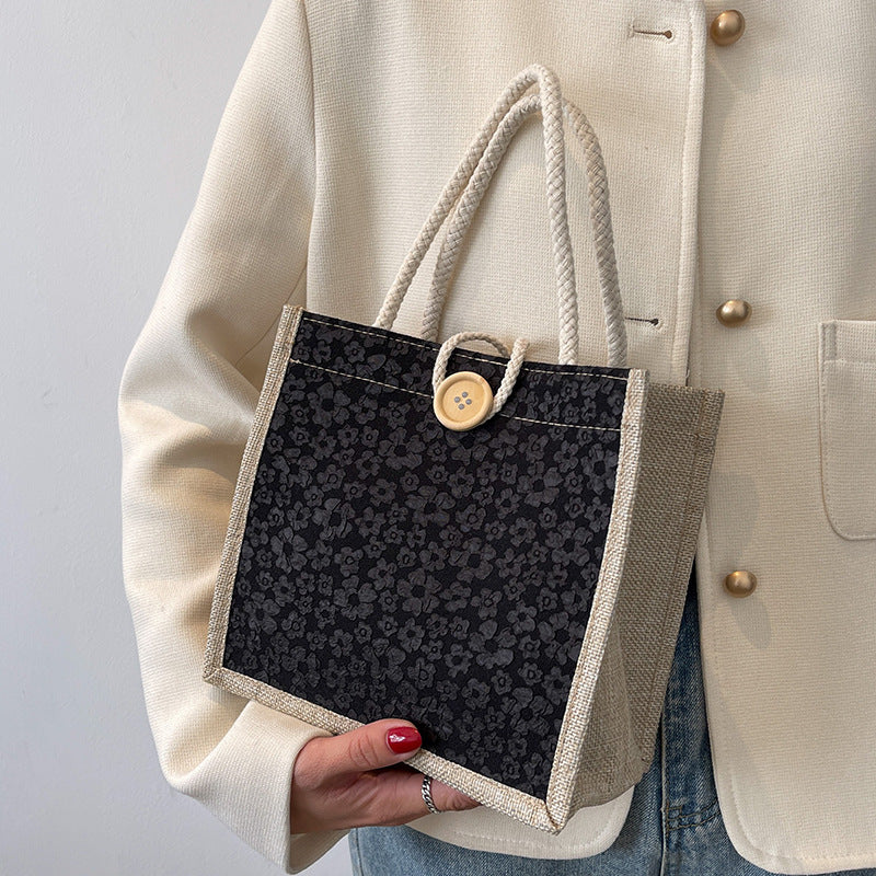 Internet Celebrity Portable Linen Bag Women's 2023 Western Style Hand-Carrying Lunch Bag for Work and Going Out Japanese Style ins Small Satchel