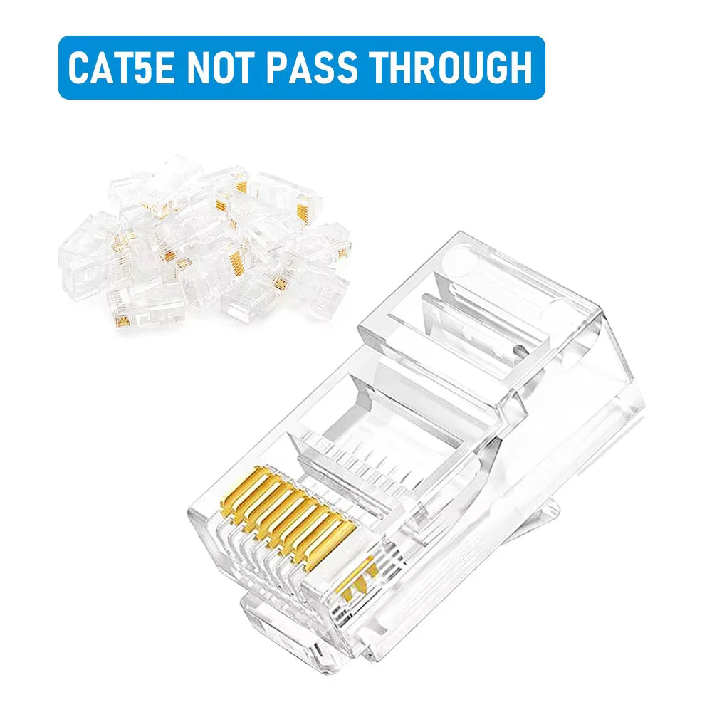 50/100pcs Pass Through RJ45 Cat6/Cat5e Connectors Crystal End 8P8C Crimp UTP Standard Ethernet Network Modular Plug