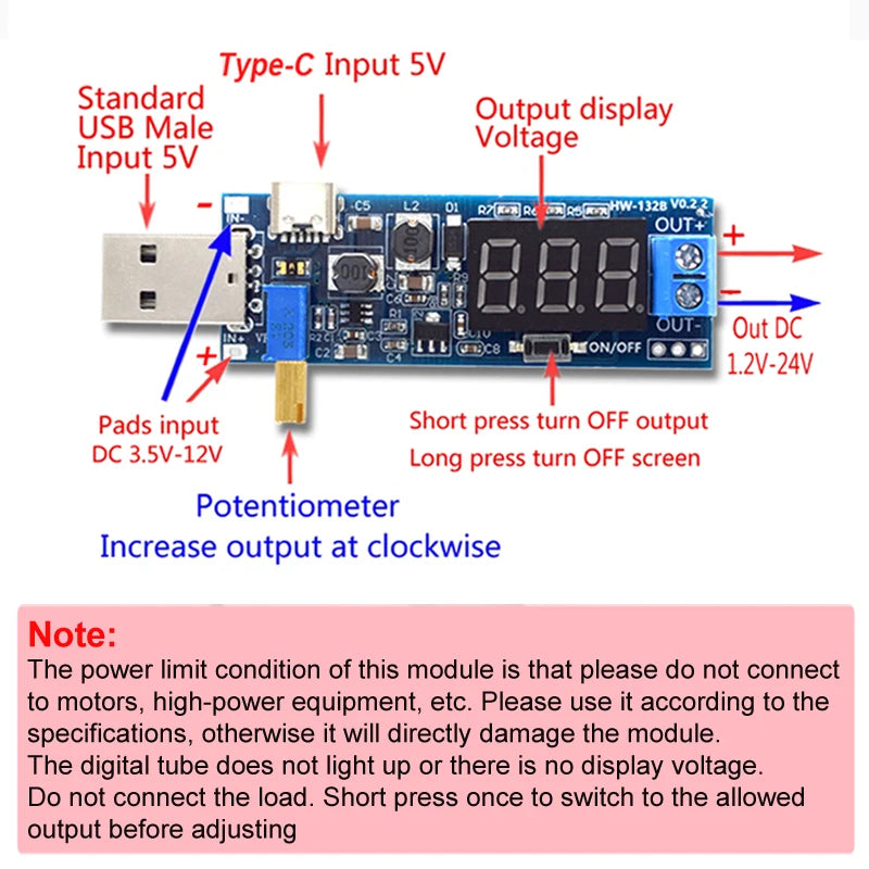 Boost Buck Converter micro USB Step UP / Down Power Supply Module DC-DC 5V to 3.3V / 12V Adjustable Out DC 1.2V-24V