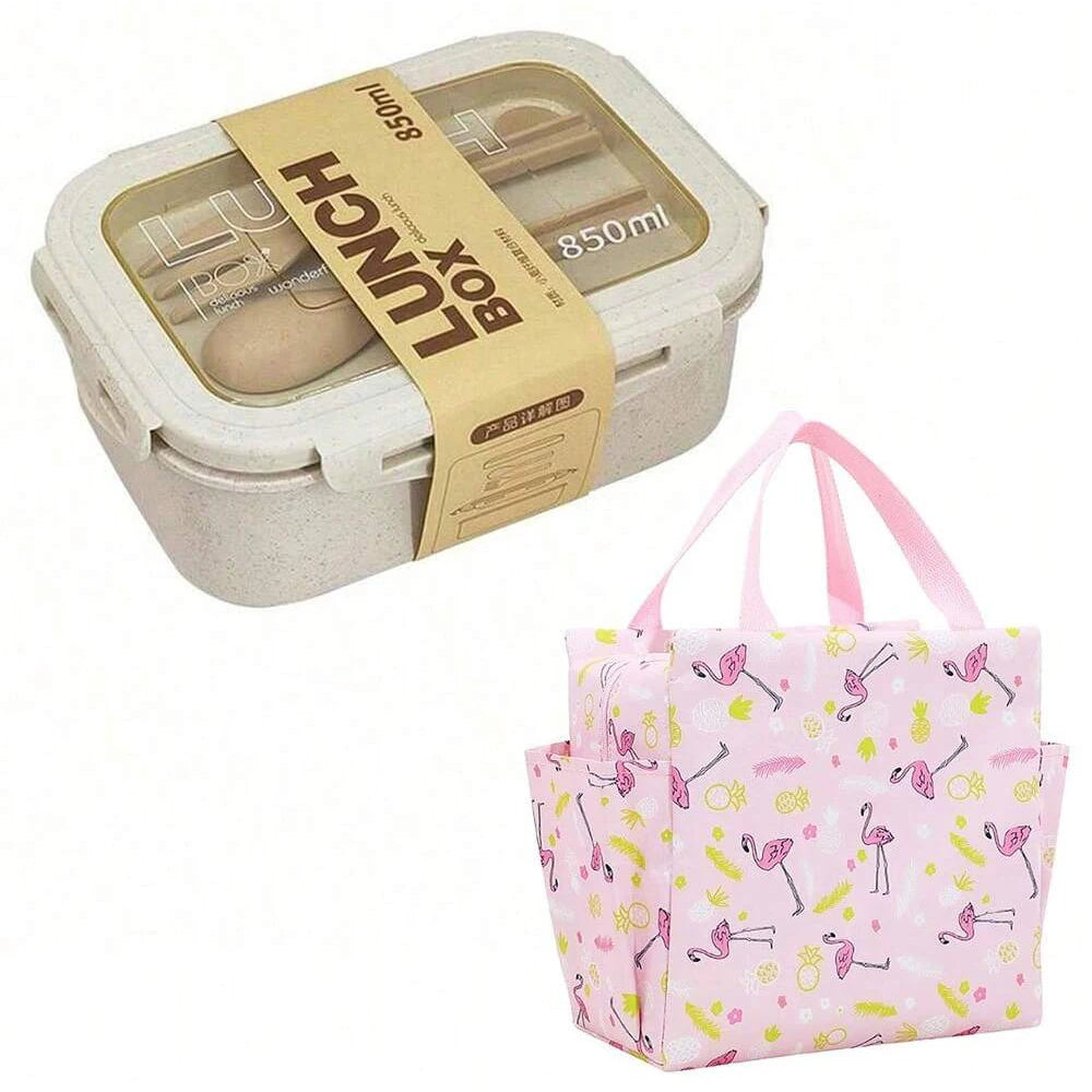 1pc Wheat Straw Lunch Box, Bento Box for Students, Portable Sealed Compartment Lunch Container for Microwave,back to school