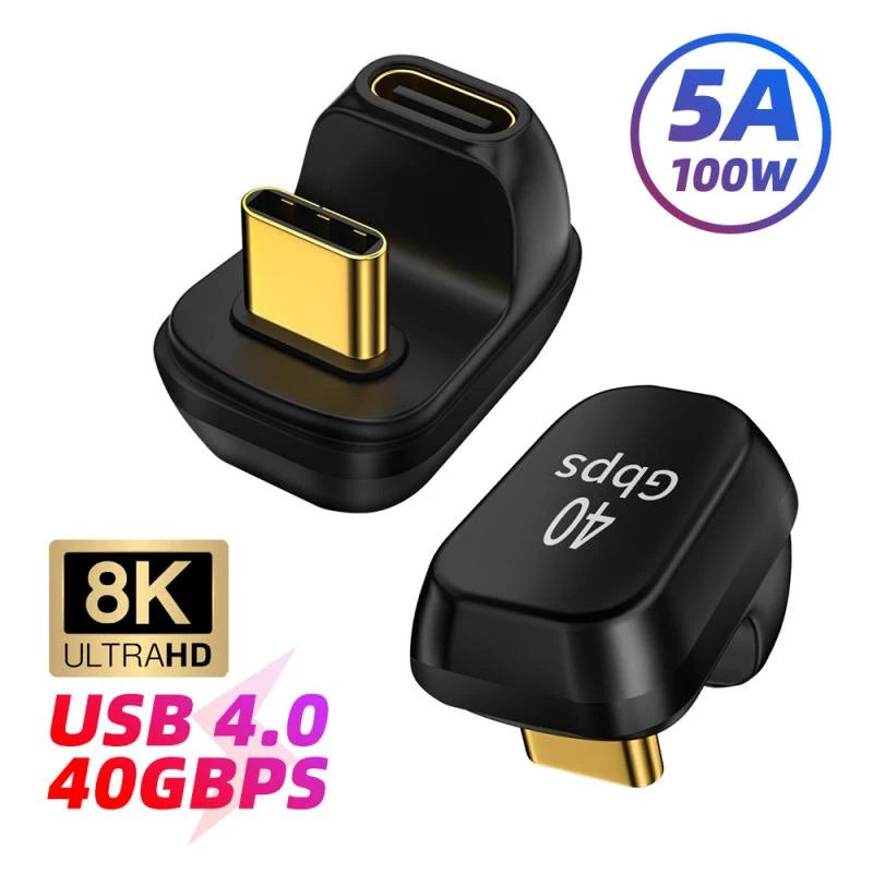 40Gbps Mini USB C Right Angle Adapter U-Shape Thunderbolt3 USB C to Type C Adapter Connector USB4.0 8k@60hz 100w Fast Charging
