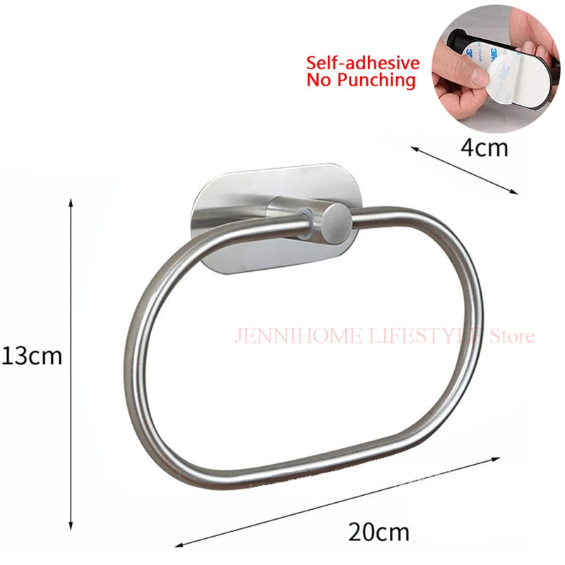 No Drill Toilet Paper Holder Wall Mount Self Adhesive Stainless Steel Towel Bar Ring Tissue Roll Dispenser For Bathroom Kitchen