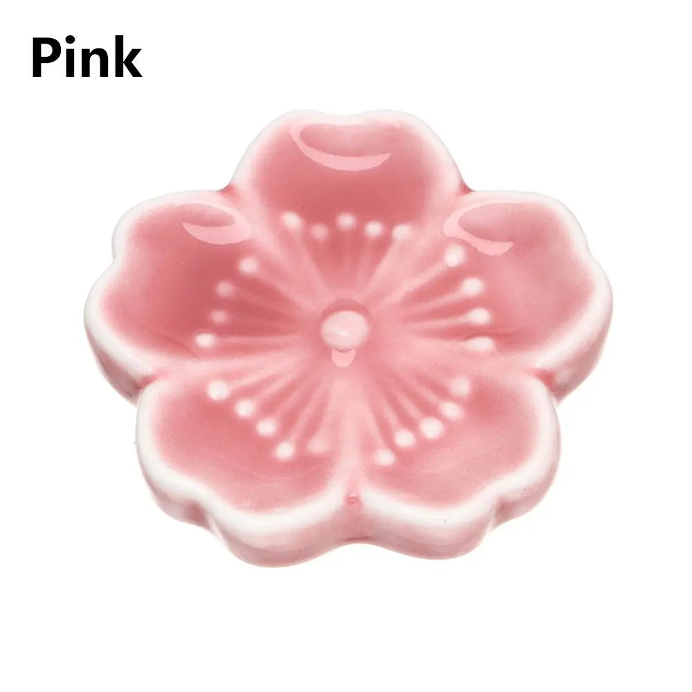 New Cute Colorful Ceramic Chopsticks Holder Sakura Blossoms Spoon Fork Chopstick Rest Tableware Stand Kitchen Dining Accessories