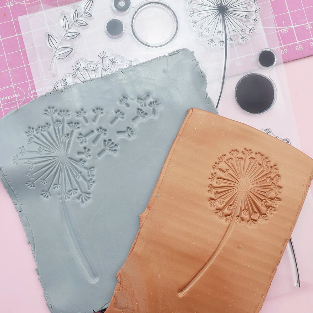 Clay Stamp Texture Emboss Sheet Ceramic Pottery Polymer Clay Dandelion Pattern Impression Template Designer DIY Art Hobby Supply