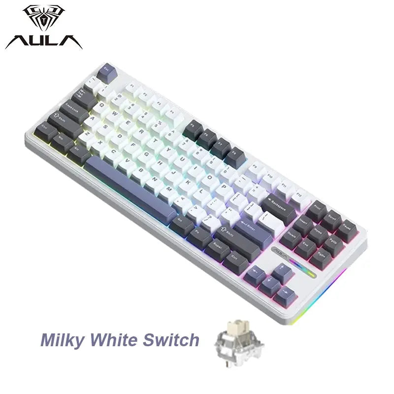 AULA F87 Pro Mechanical Keyboard 2.4g/Usb/Bluetooth Tri Mode Wireless 87 Key Rgb Pbt Gasket 5 Layer Silencing Full Key No Impact