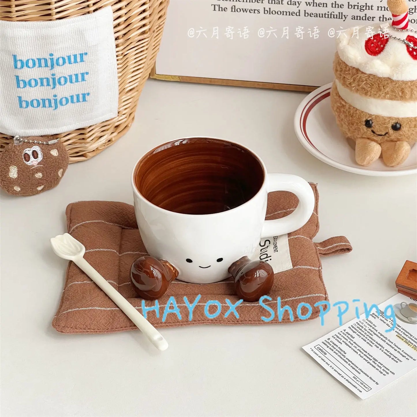 Hand Pinch Feet Ceramic Coffee Cup,Kawaii Household High Appearance Level Water Cup Milk Mug Dormitory Home Gifts Mark Cup