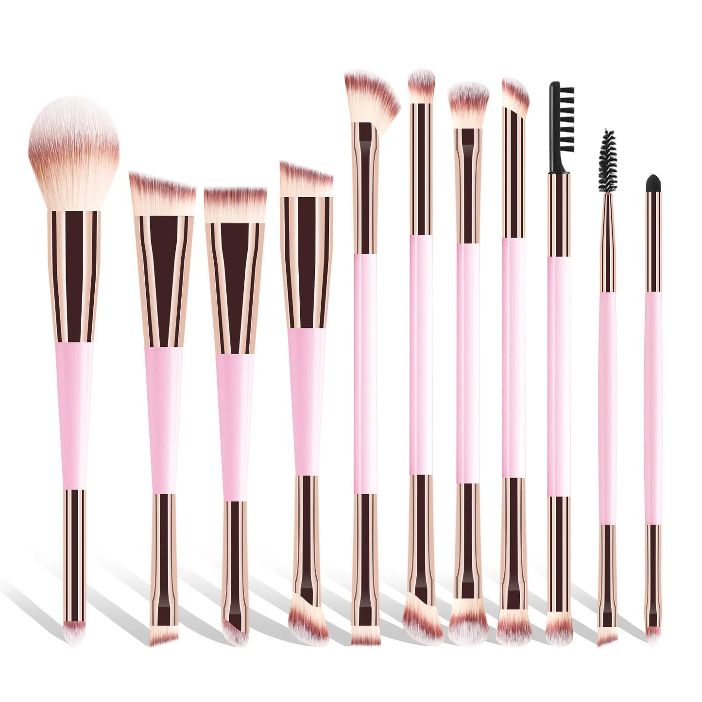 11 full set of eye makeup brushes, double-head design, eyeshadow brush, smudge brush, eyebrow brush, full set of beauty tools