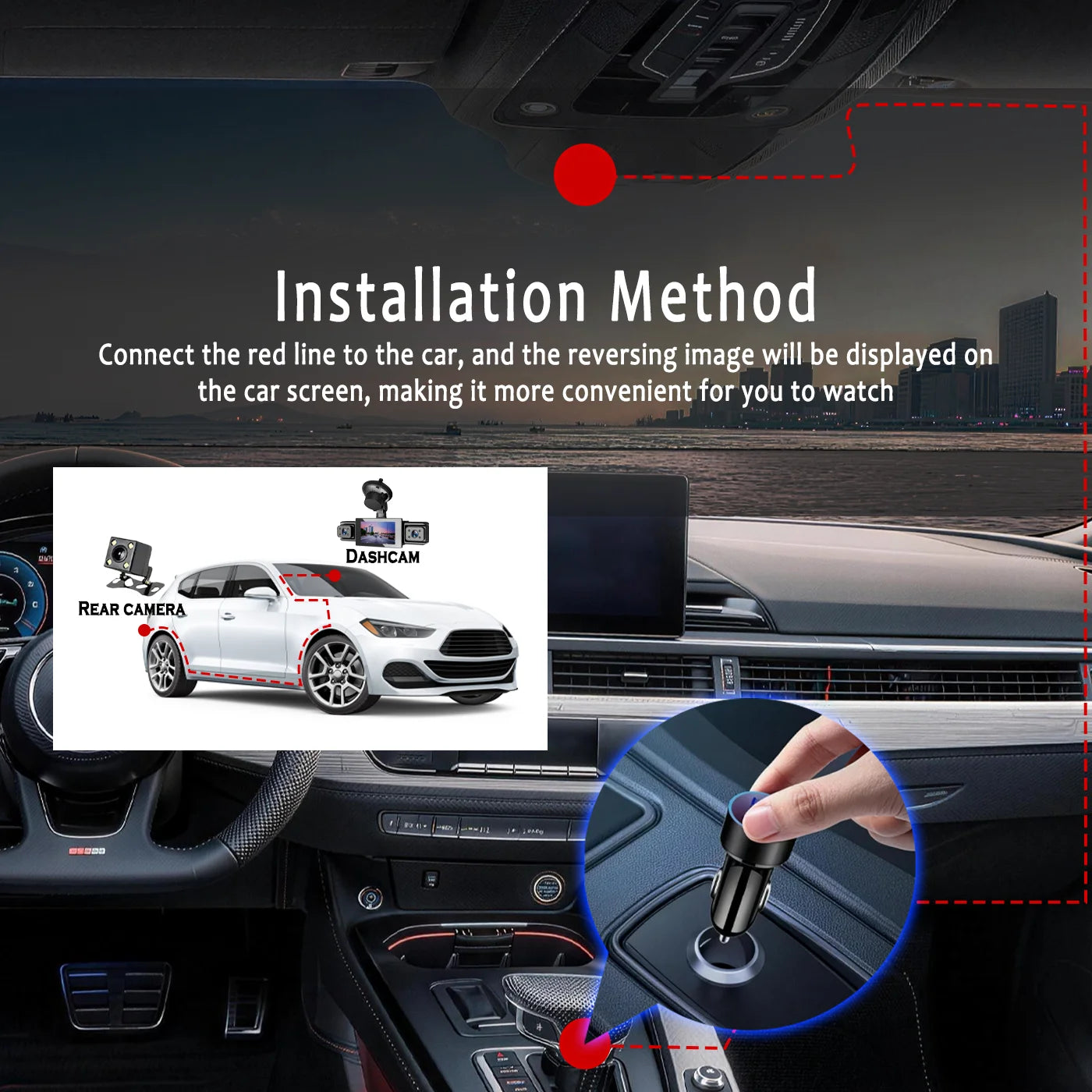 BCUOZ 4-Lens 360° Dashcam with Super Night Vision - 1080P Front 720P Rear Left Right Car Cameras G-Sensor Loop Recording WDR 12-24V Plug Power Supply Optional 64GB Memory Card