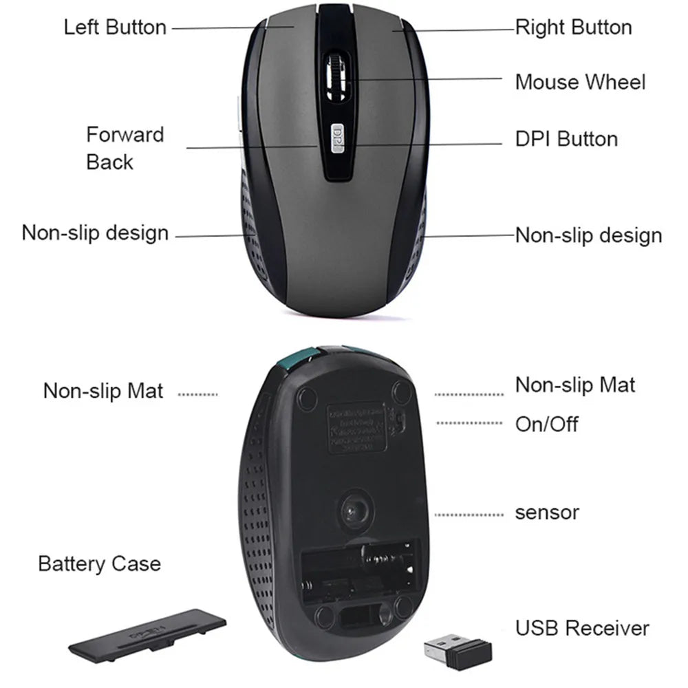 2.4G Wireless Mouse 2.4Ghz Gaming Mouse 6D Optical Wireless Mouse Slim Mini Noiseless Mice DPI1600 for Macbook PC Laptop