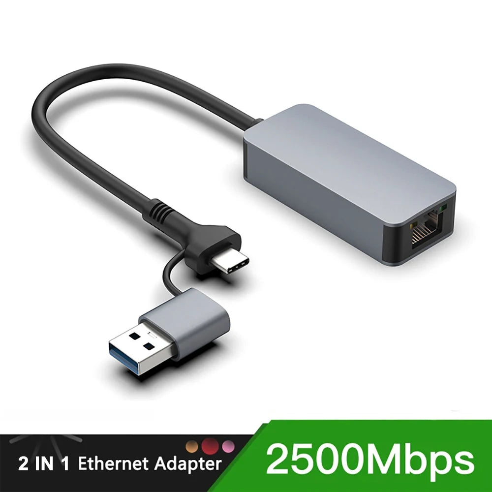 Kebidumei 2500Mbps USB Type-C Ethernet To RJ45 2.5G USB 3.0 Wired Adapter Converter Lan Network Hub For MAC PC Laptop Win 7/8/10