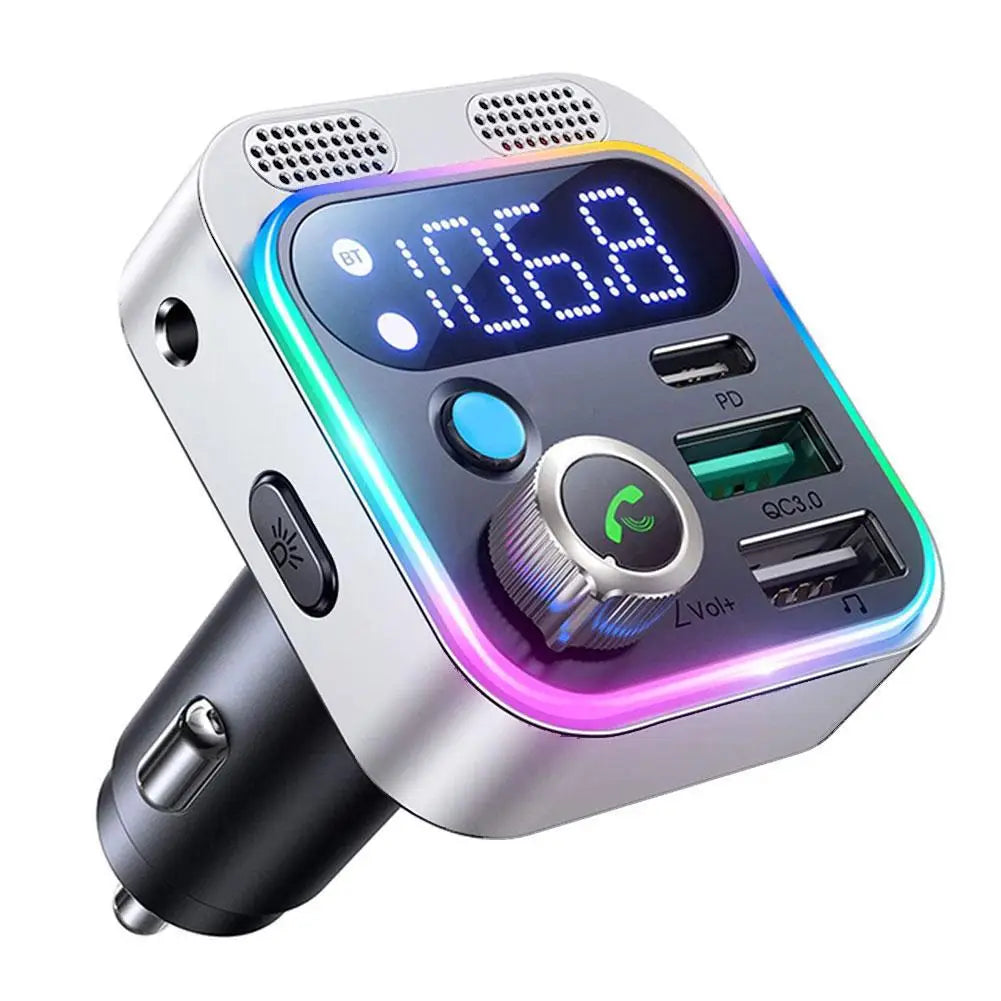 LED Bluetooth 5.0 FM Transmitter With Strong Dual Mics And Deep Bass Sound For Car 48W PD&QC3.0 Car Charger Adapter