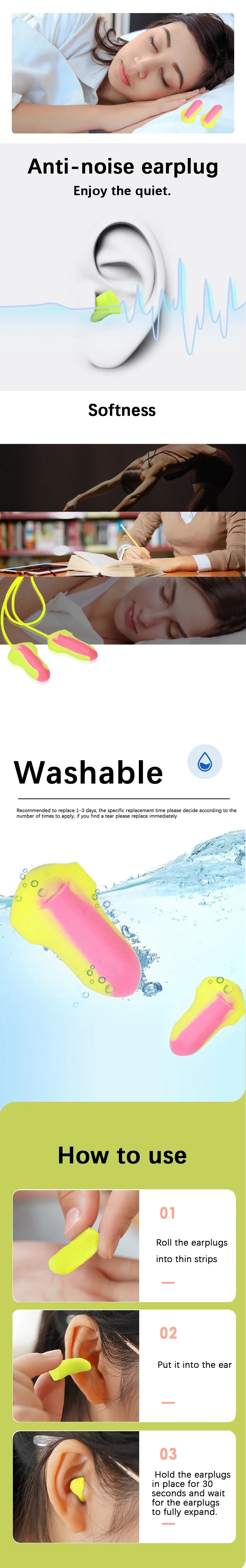 50 pairs Noise-reducing earplugs, noise prevention, sleep, noise reduction, work, sleep, noise-proof dormitory